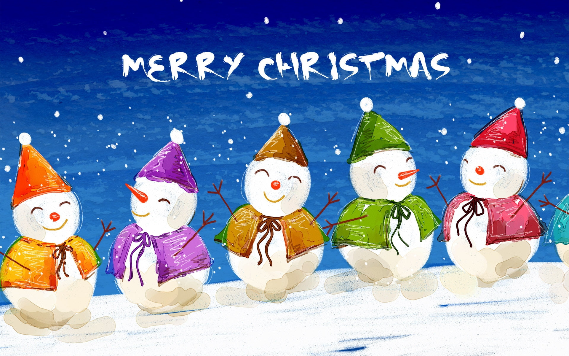 1080P, vacation, christmas, snowman, everyone, merry, anime, HD Wallpaper