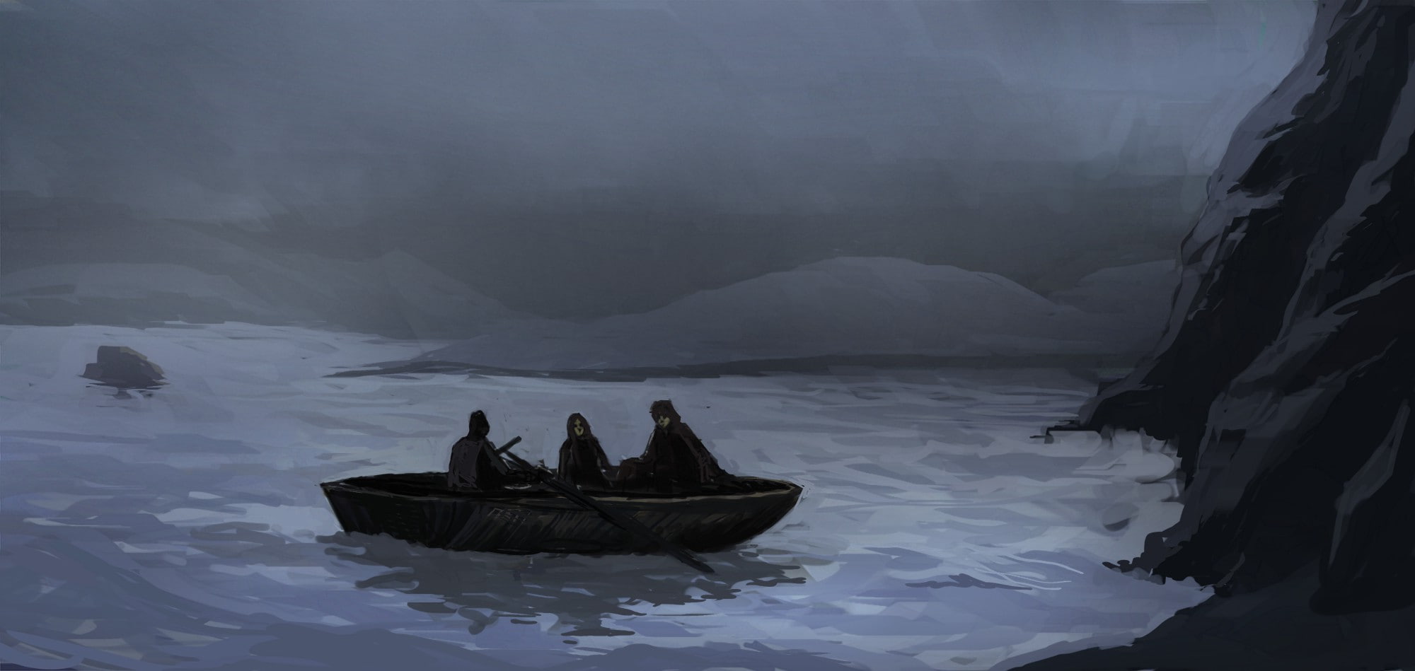 fantasy Art, rowboat, lake, night, 1080P, HD Wallpaper