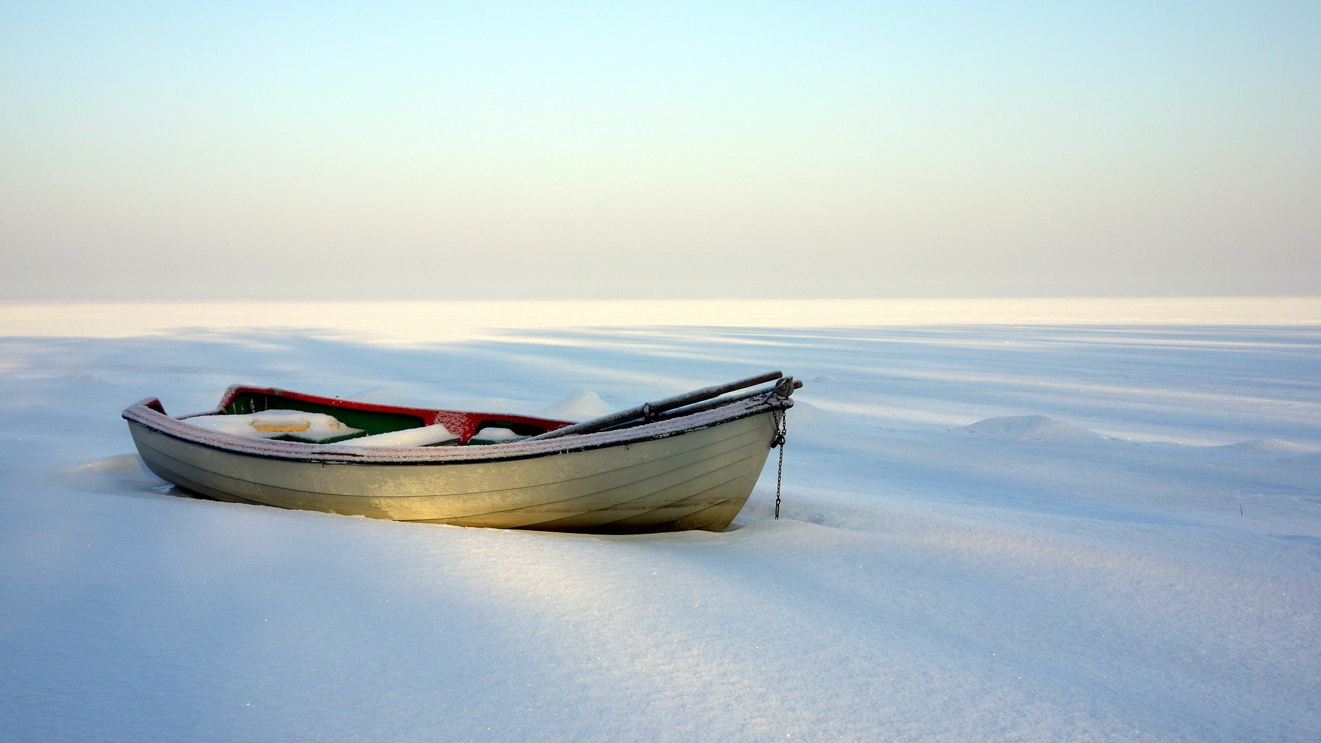1080P, hd, rowboat, boat, snow, winter, nature, HD Wallpaper