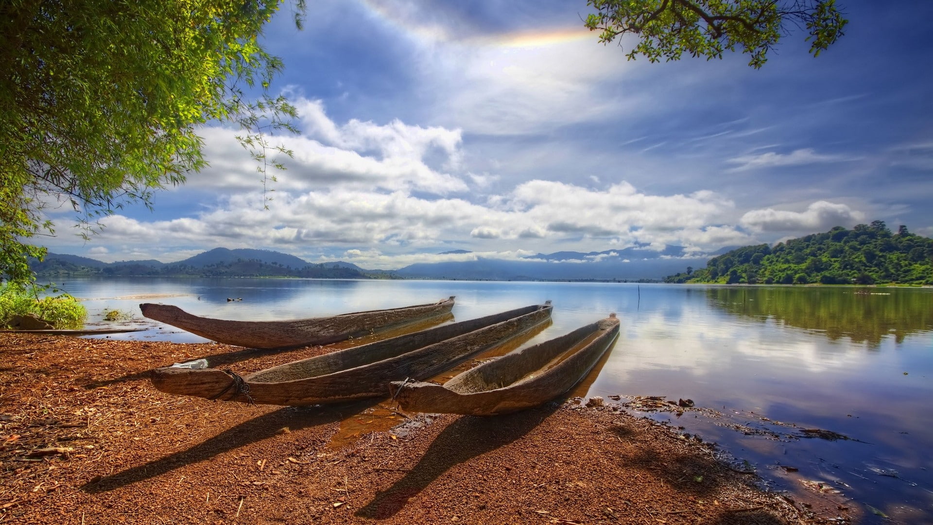lake, mode of transportation, scenics - nature, day, transportation, rowboat, reflection, beauty in nature, cloud - sky, tranquil scene, tranquility, tree, HD Wallpaper