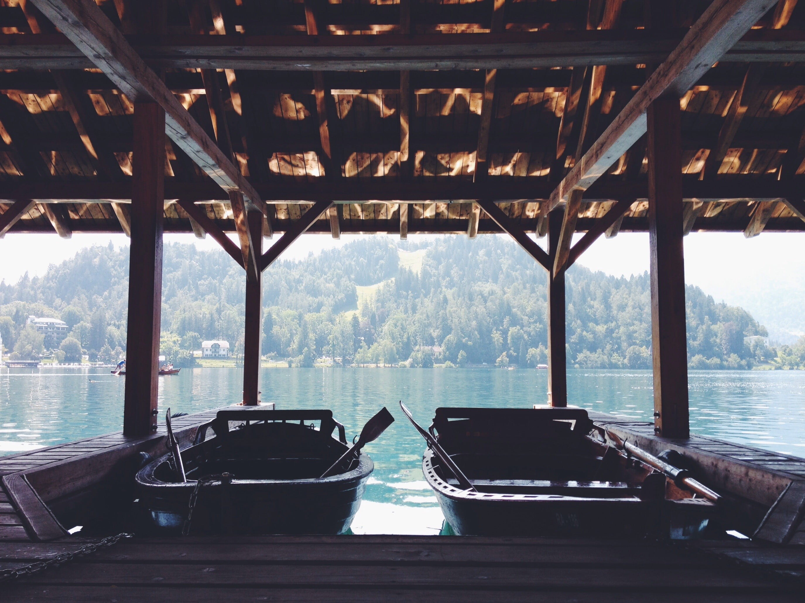 boat, mode of transportation, 2K, nature, tree, beauty in nature, window, rowboat, water, no people, scenics - nature, day, plant, ceiling, trees, sunlight, HD Wallpaper