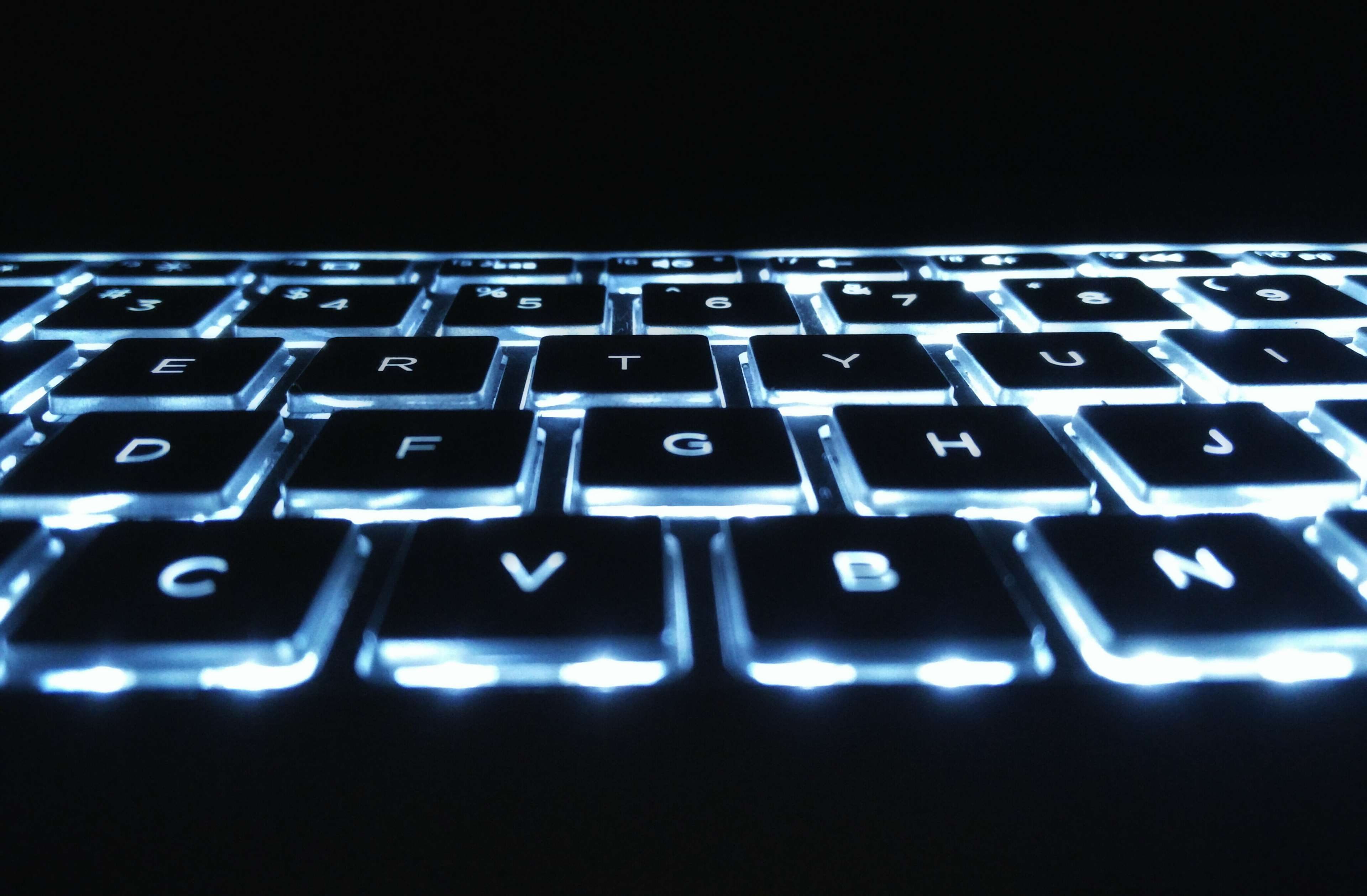 communication, wireless technology, technology, letter, close-up, backlit, blue, text, computer equipment, computer key, computer part, black background, HD Wallpaper
