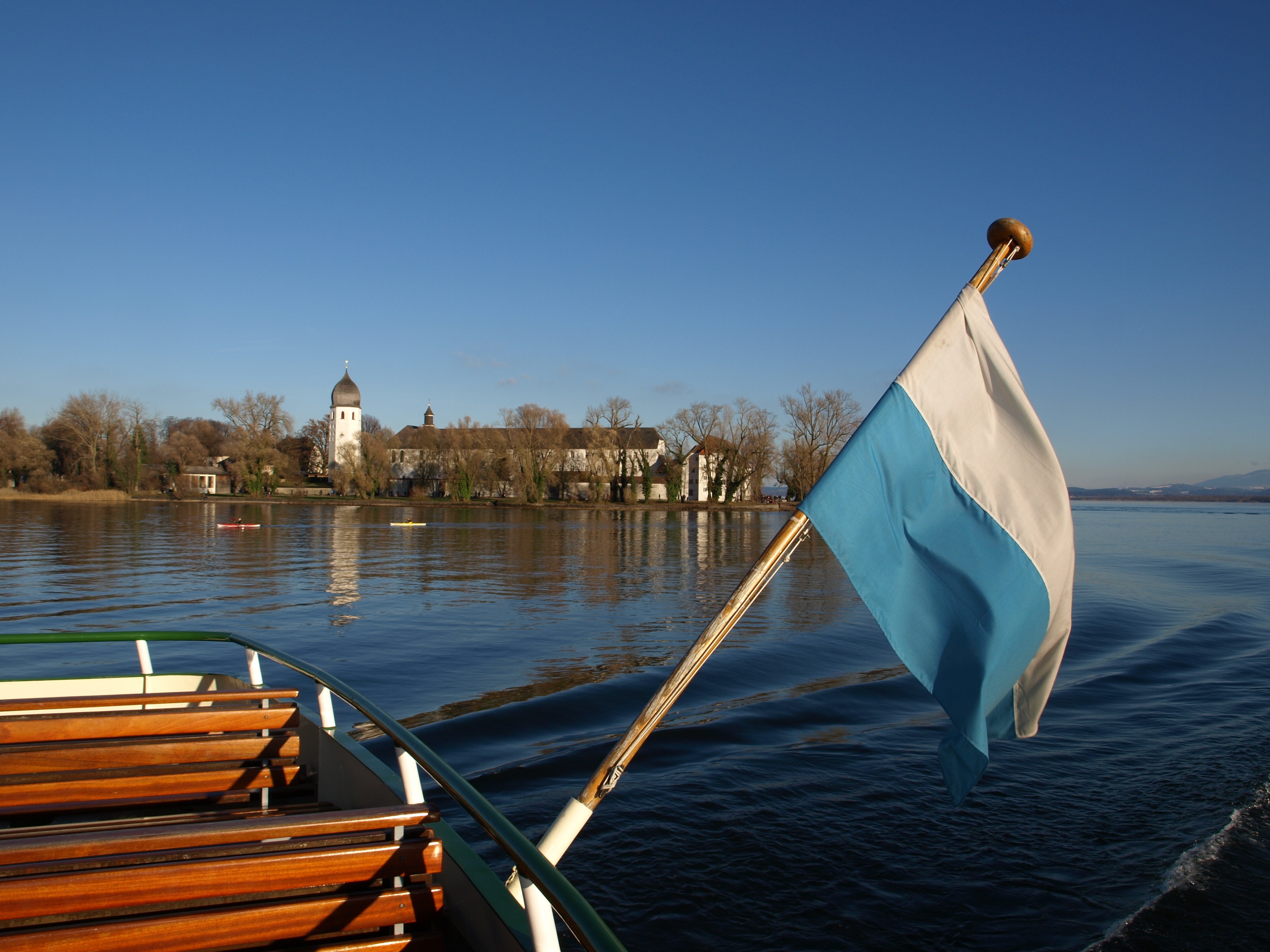 ladies island, copy space, no people, blue, bavaria, outdoors, beauty in nature, 2K, transportation, architecture, nature, sky, clear sky, chiemsee, lake, HD Wallpaper