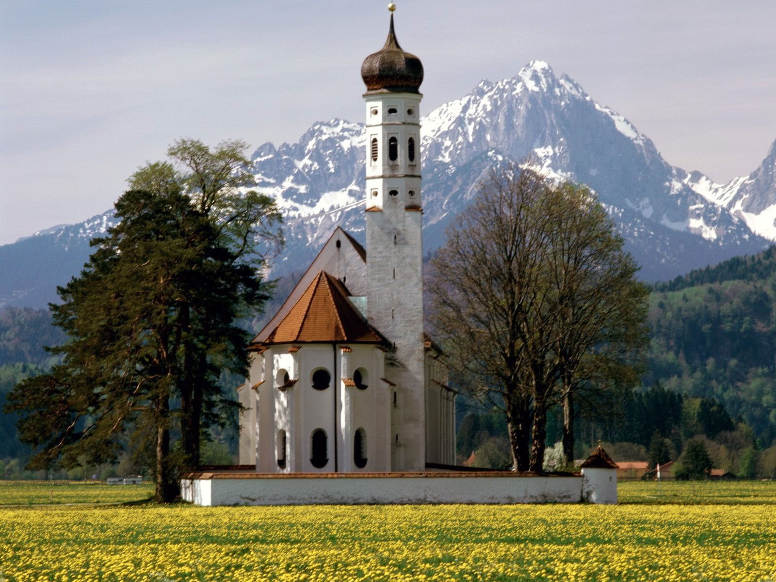 mountain, Bavaria, spire, place of worship, sky, religion, nature, church, trees, outdoors, tree, land, day, architecture, spirituality, snowcapped mountain, HD Wallpaper