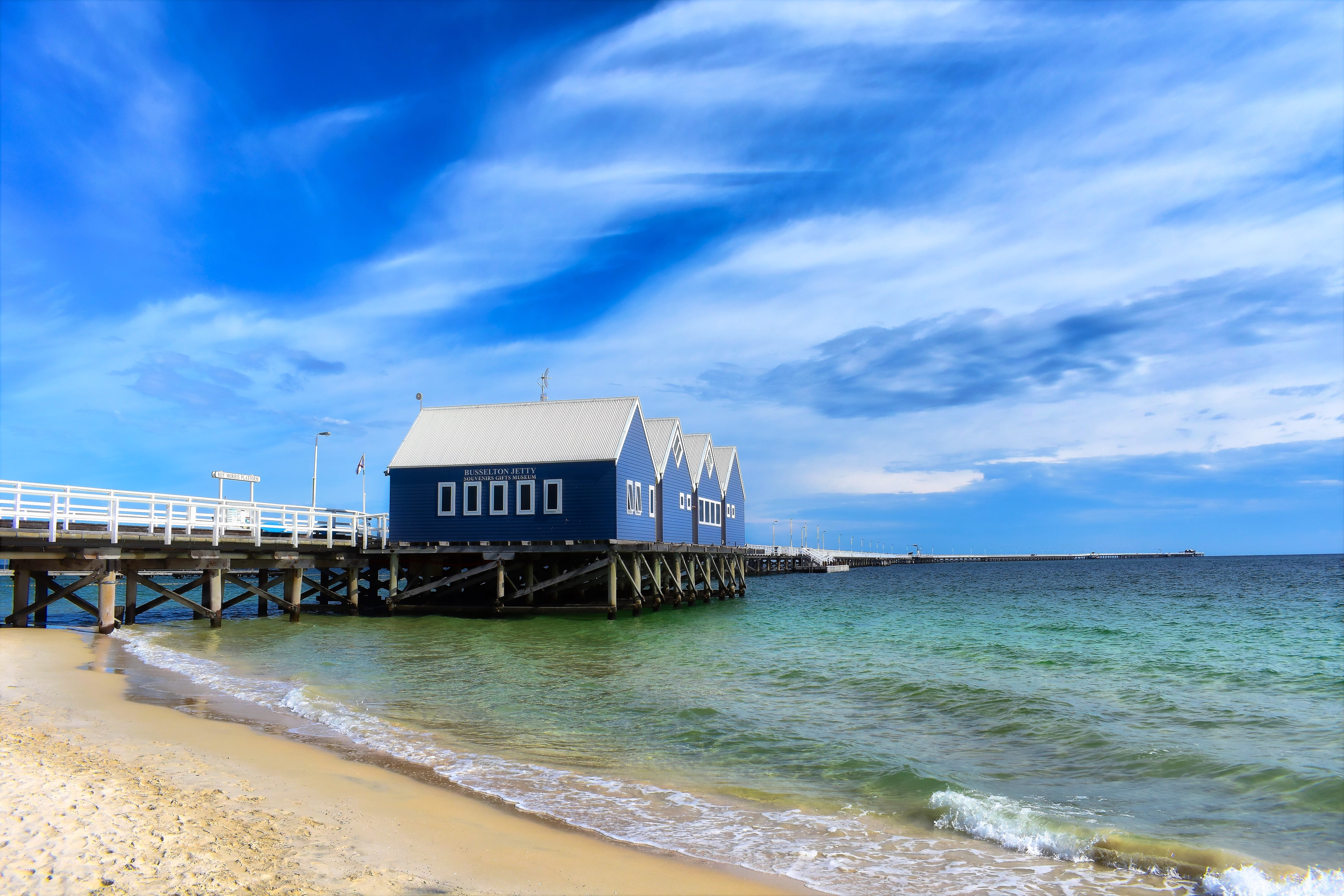 5K, horizon over water, no people, beach, western australia, building exterior, daytime, outdoors, cloud - sky, scenics - nature, blue, architecture, horizon, HD Wallpaper
