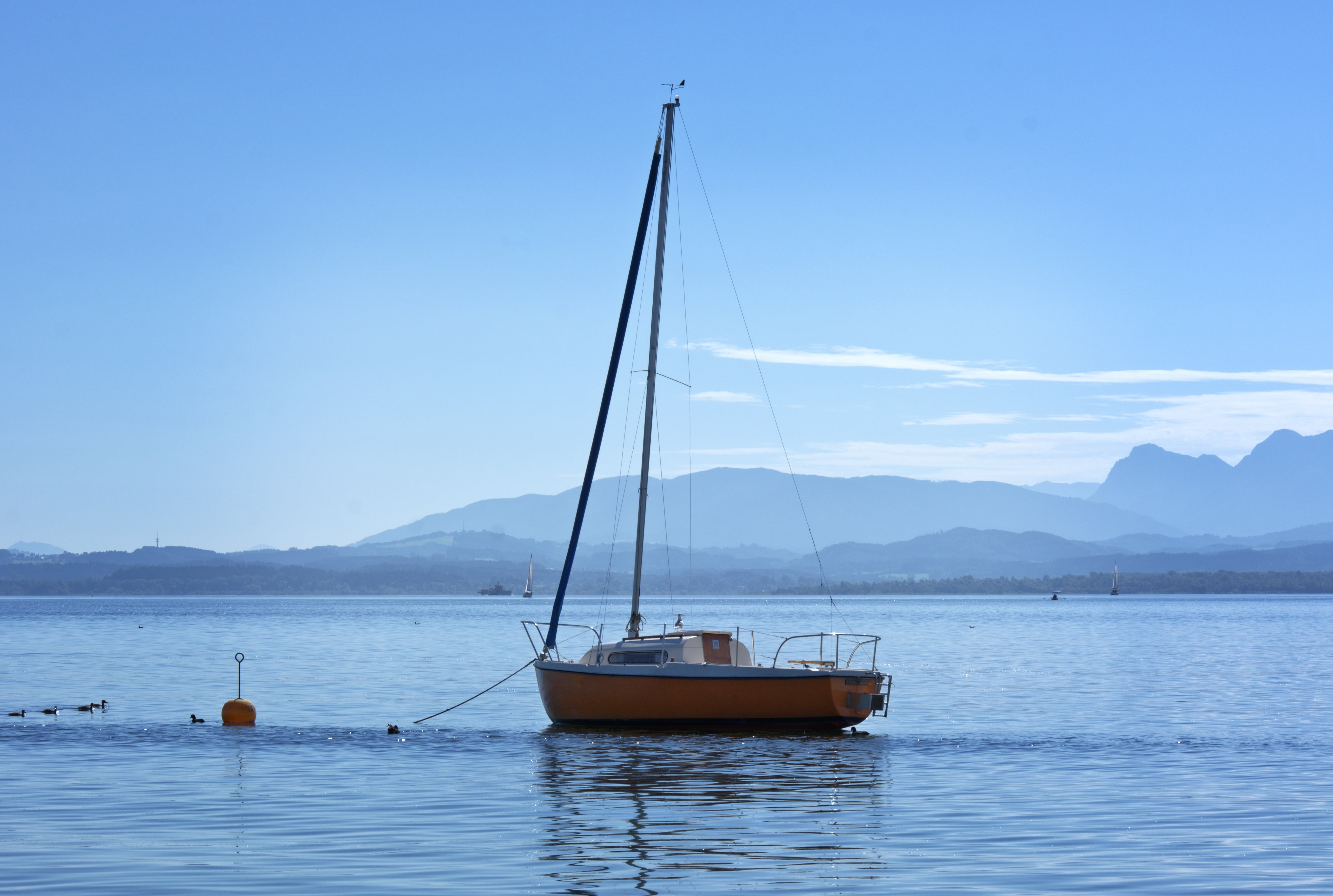recovery, mountain, pole, yachting, lake, outdoors, transportation, beauty in nature, chiemsee, nature, summer, day, sailing, scenics - nature, sky, rest, HD Wallpaper
