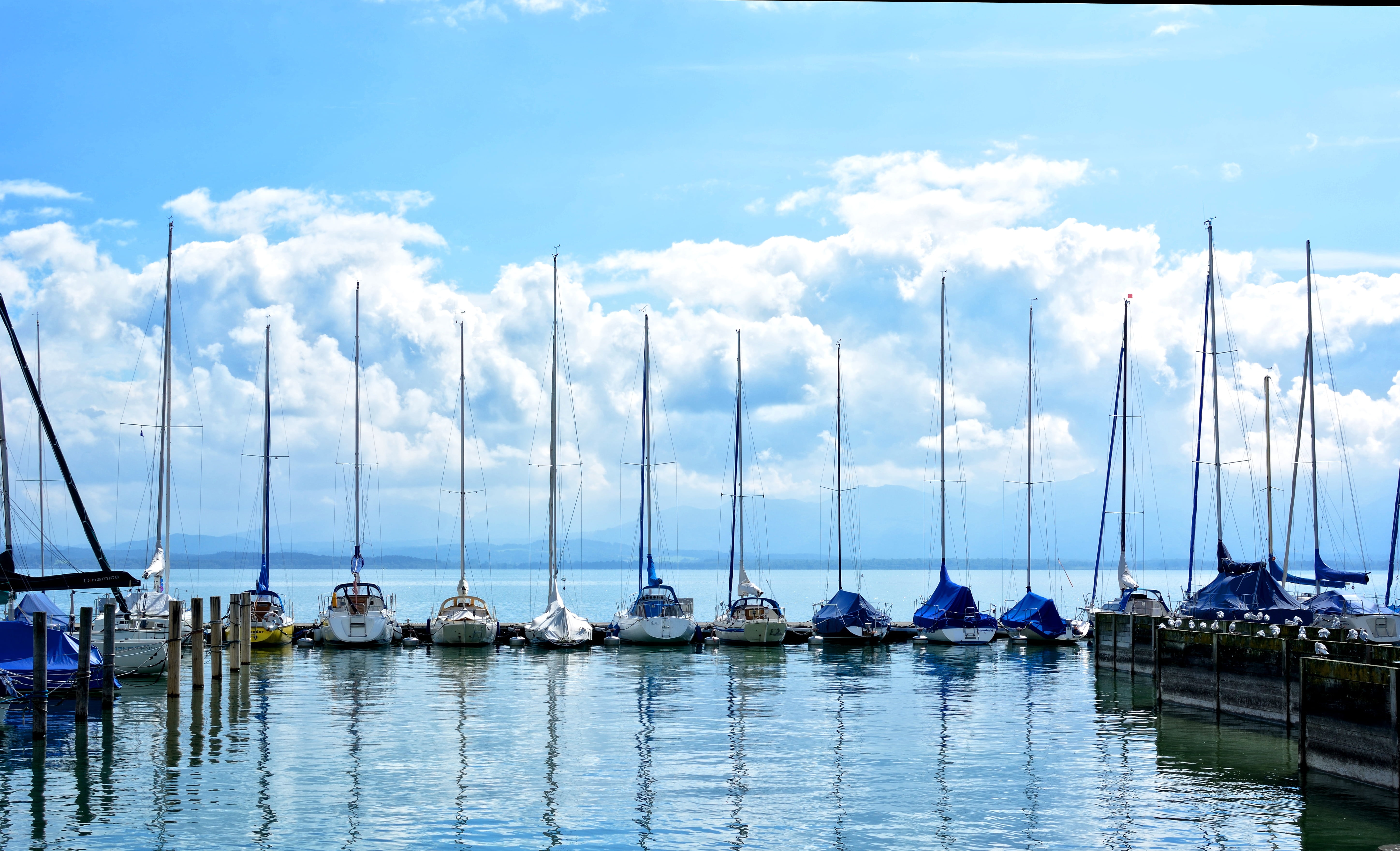 sea, sailing boats, clouds, relaxed, reflection, leisure, no people, coast, assorted, concerns, sky, nautical vessel, scenics - nature, landscape, color, HD Wallpaper