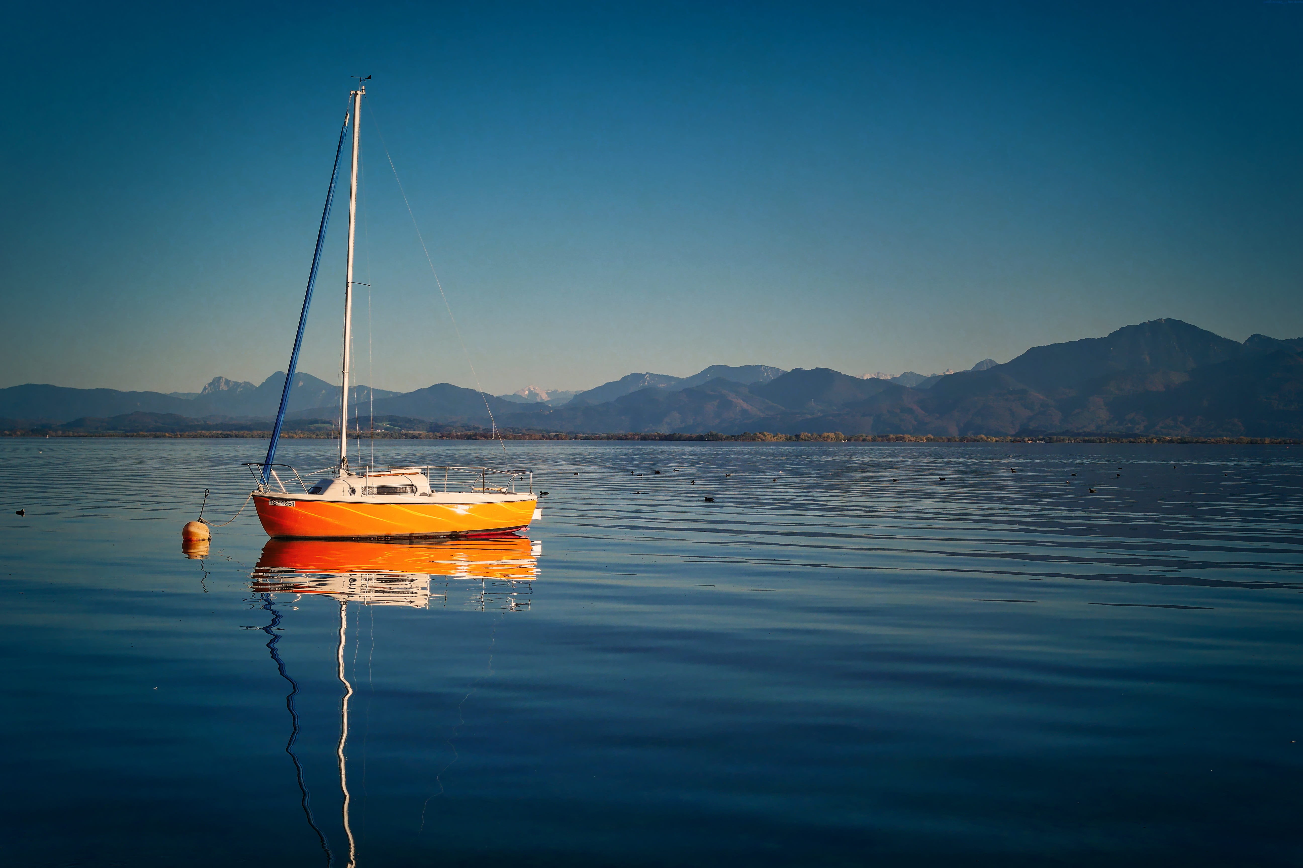 leisure, floating on water, transportation, nature, lake, beauty in nature, upper bavaria, mountain, chiemsee, tranquil scene, water, non-urban scene, sailing boat, HD Wallpaper