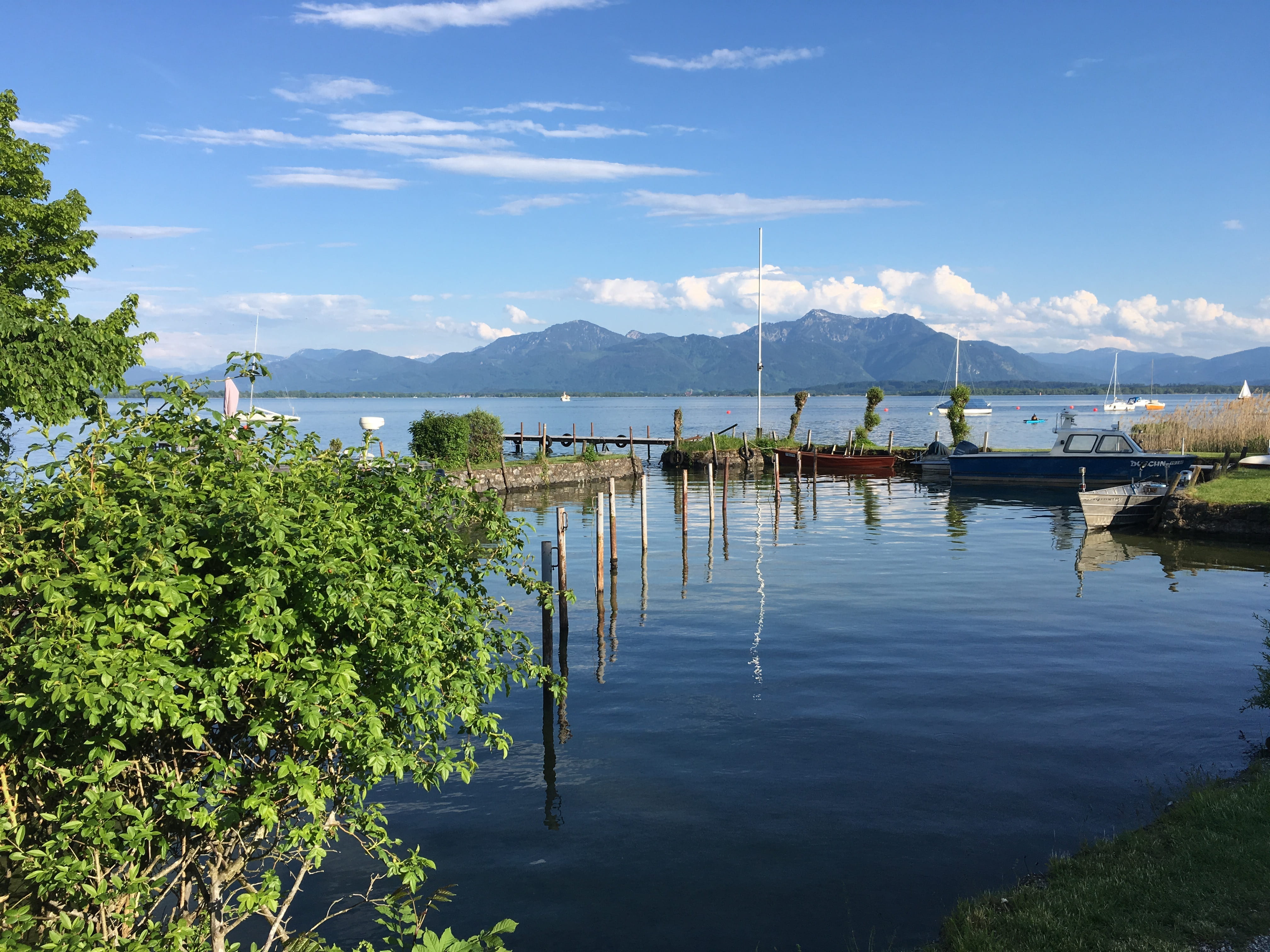 no people, tree, nautical vessel, boat, tranquility, outdoors, water, reflection, scenics - nature, tranquil scene, lake, nature, sailboat, chiemsee, beauty in nature, HD Wallpaper