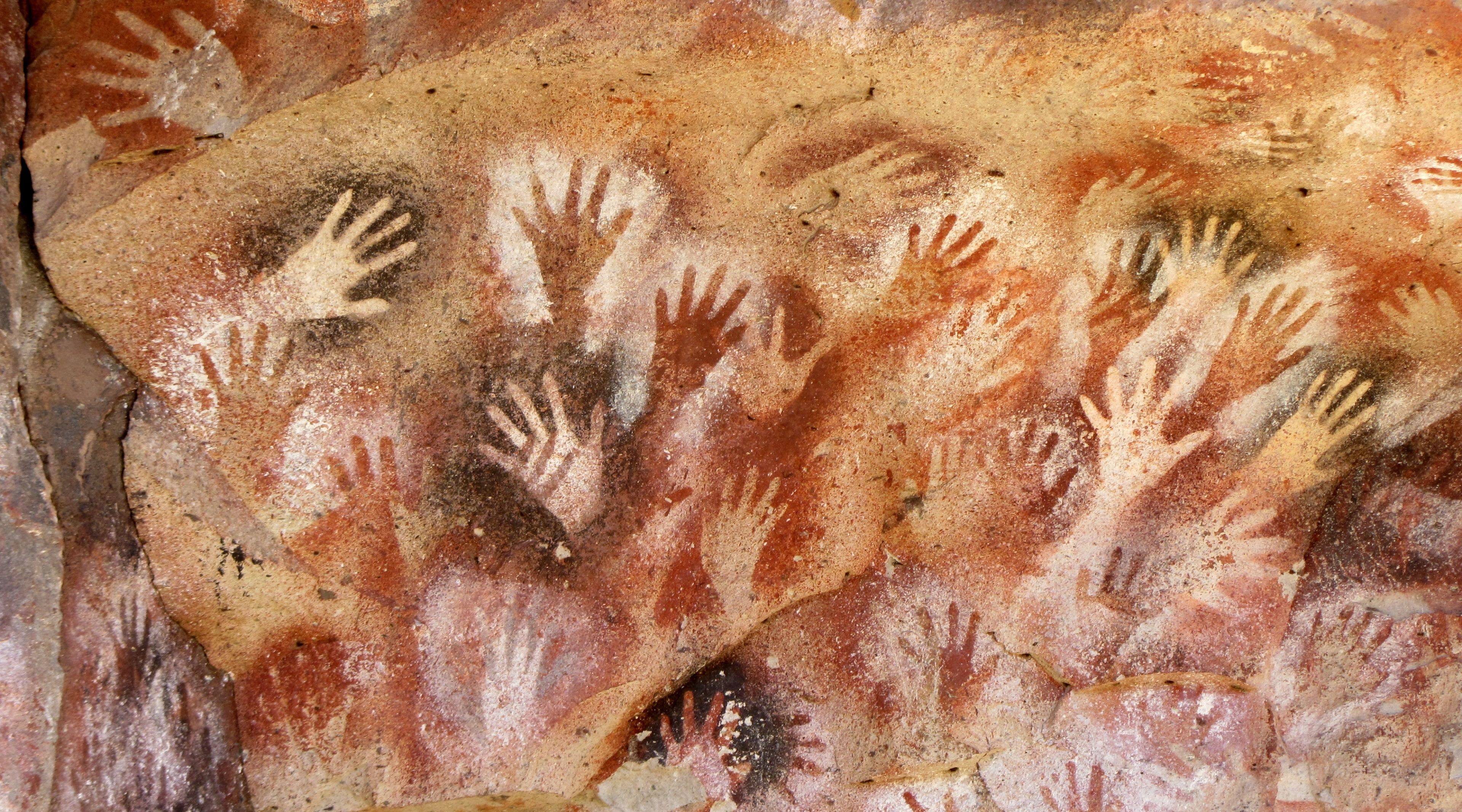 Santa Cruz, Hands, backgrounds, red, full frame, textured, history, old, representation, wall, 4K, South America, pattern, art and craft, close-up, Cave, HD Wallpaper