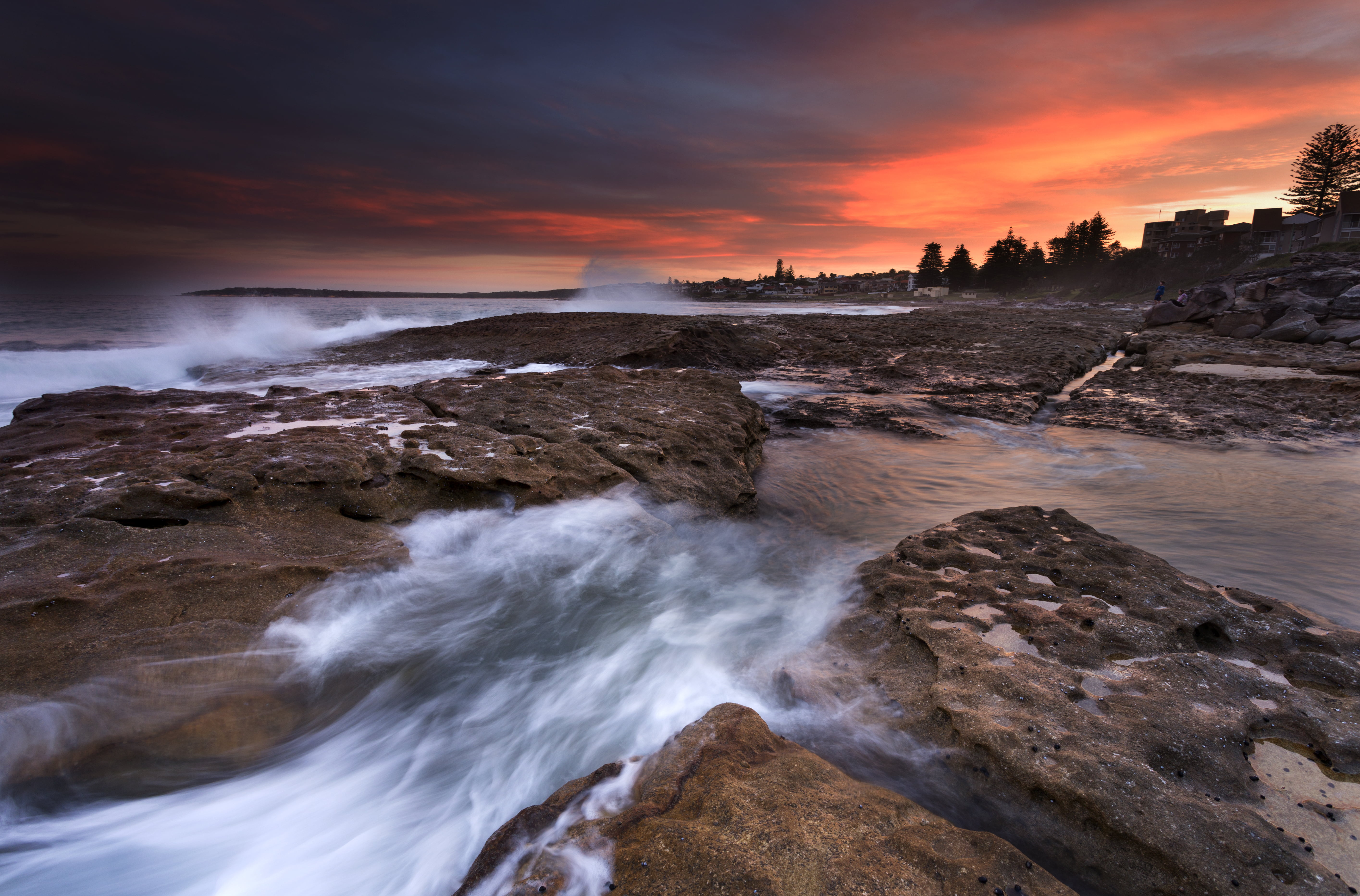 wave, rock - Object, 5K, Sea, Lee Filters, f/2.8, scenics, outdoors, sunset, Cronulla  Beach, Shoreline, Water, Australian Coastline, Australia, Canon EF, HD Wallpaper