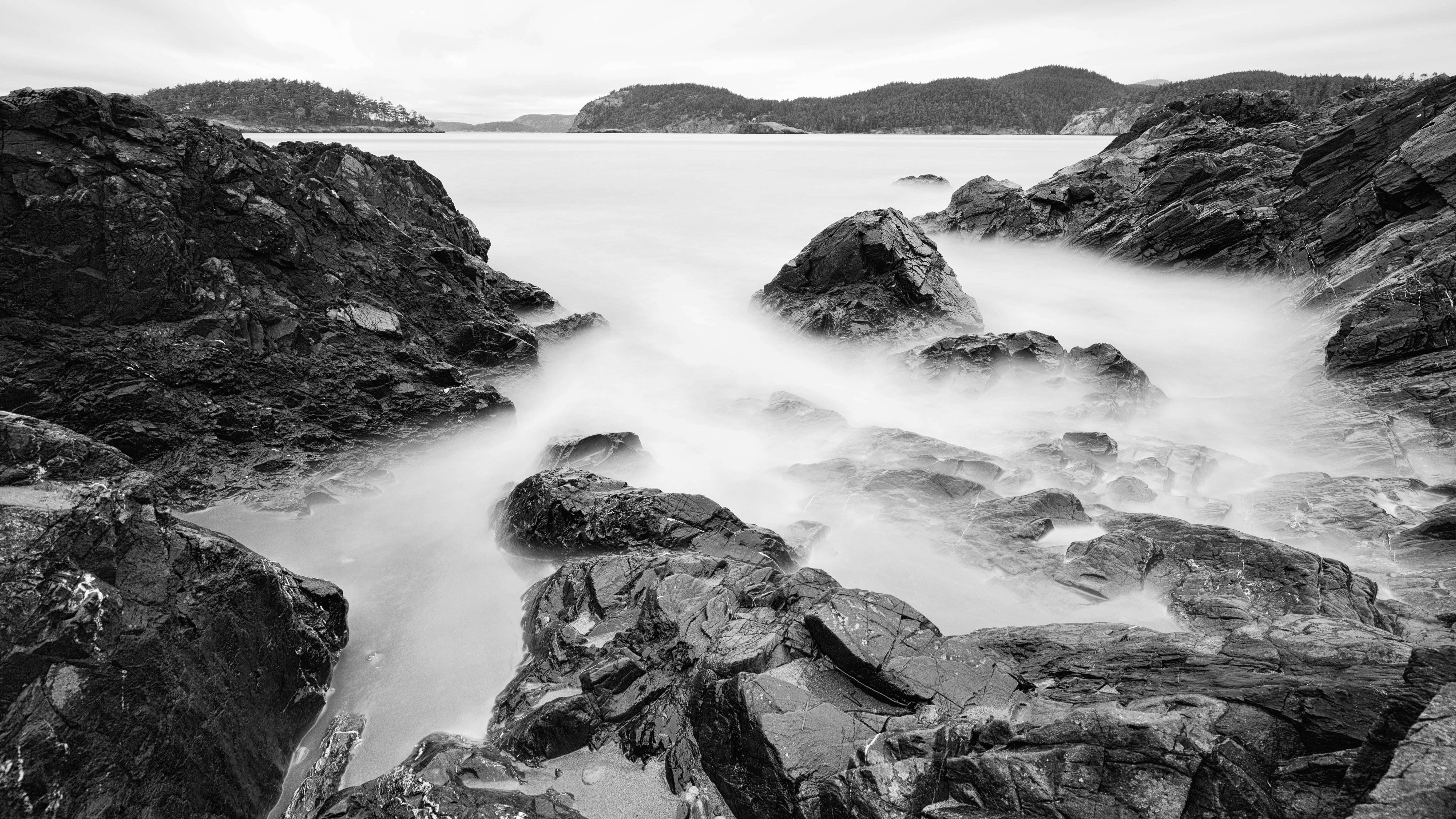 35mm, cliff, Canon EF, sea, scenics, Deception Pass, 5K, time, ND, rocky, landscape, body of water, rocks, B+W, Canon EOS 5D Mark III, 1000x, body, long exposure, HD Wallpaper