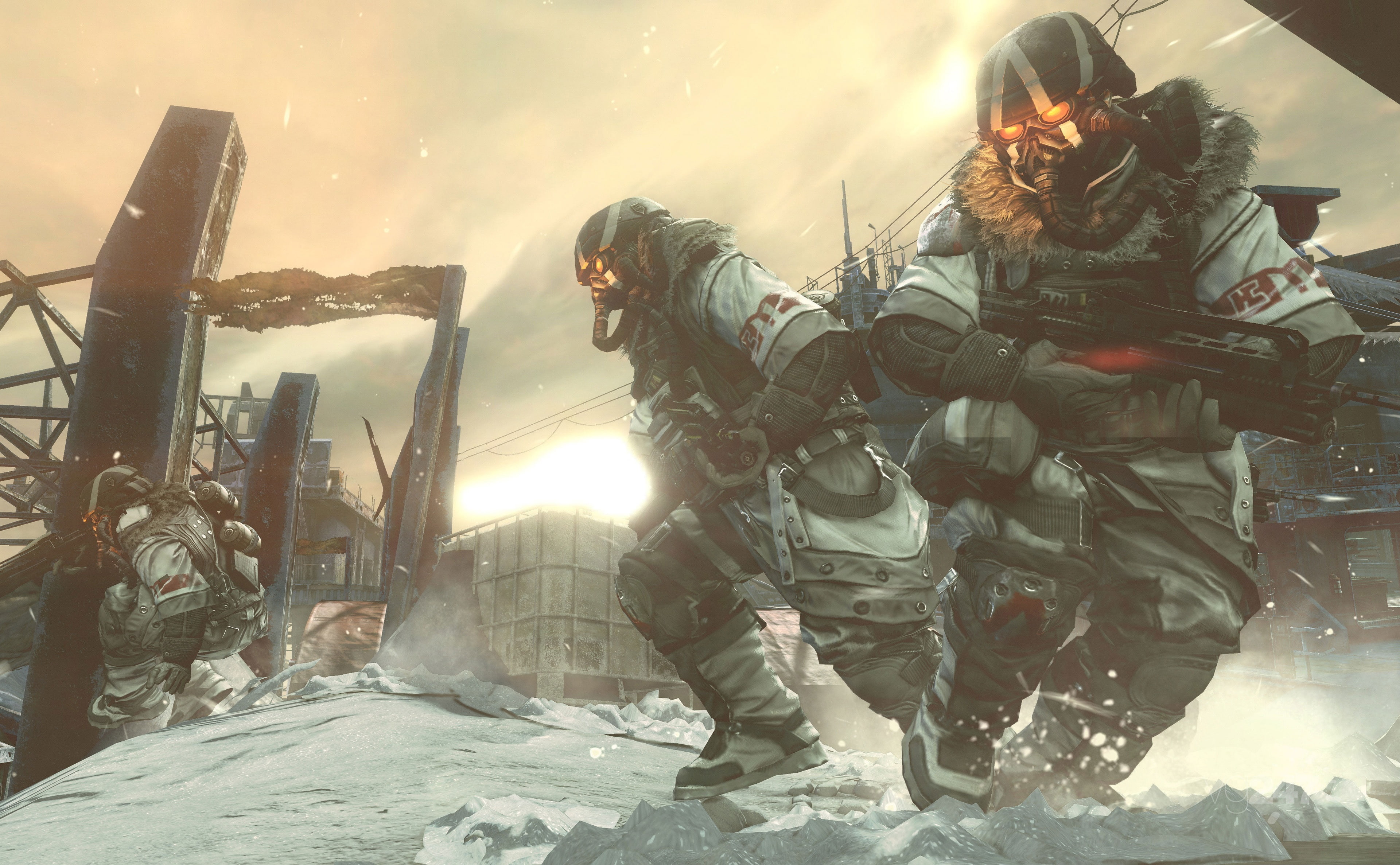 clothing, person, digital, sky, killzone 3 game, lens flare, suits, warm clothing, killzone 3, 4K, aggression, two, Games, protection, nature, cold temperature, HD Wallpaper