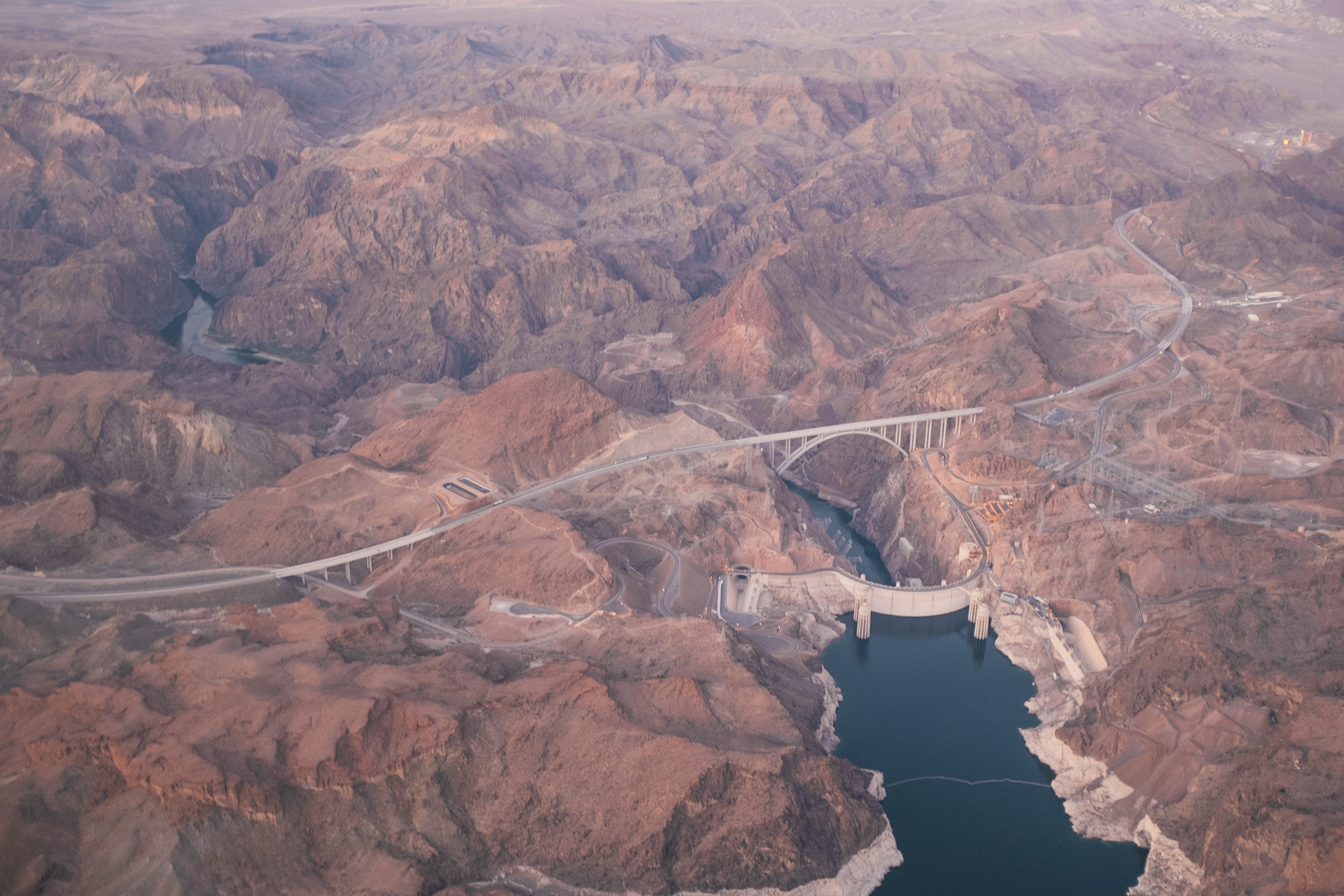 hoover, water, rock - object, dam, non-urban scene, day, body, outdoors, hoover dam, near, climate, mountain range, aerial, high angle view, scenics - nature, HD Wallpaper