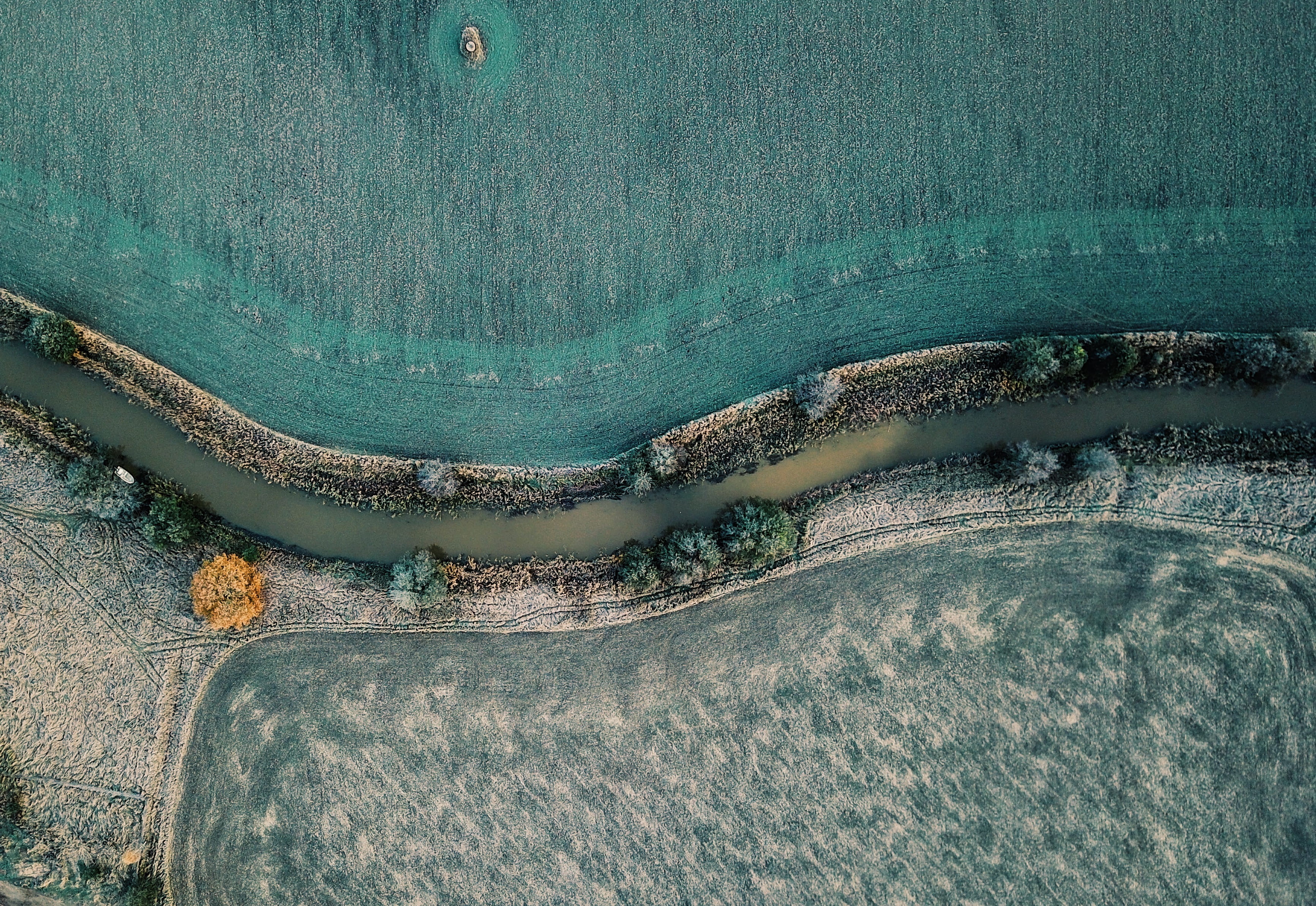 aerial, fields, landscape, environment, grass, farm, nature, areal, river, outdoors, plant, high angle view, scenics - nature, snow, land, tree, 2K, day, HD Wallpaper