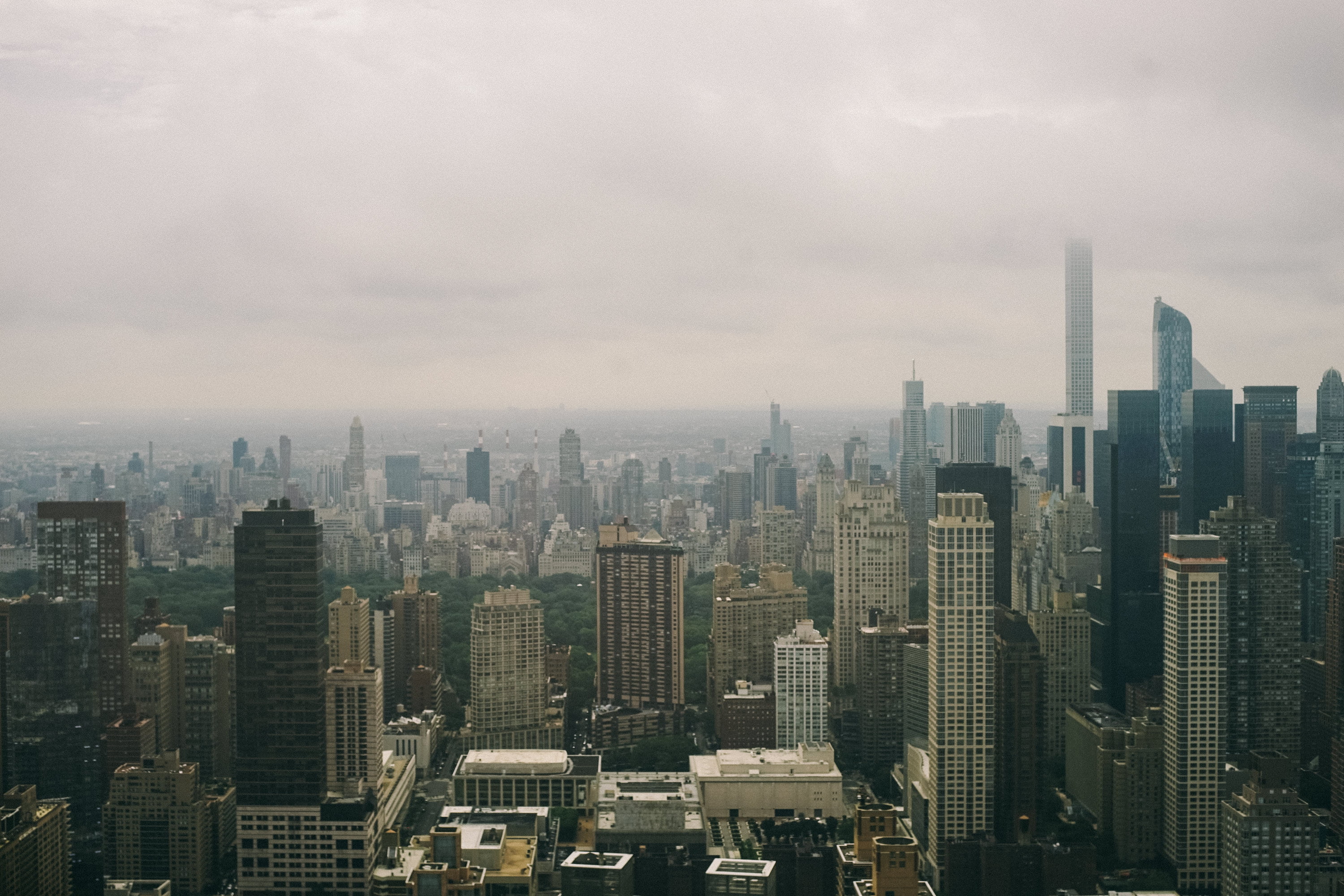 financial district, 2K, concrete, nature, aerial view, no people, photo, office building exterior, air pollution, outdoors, tower, architecture, cityscape, HD Wallpaper