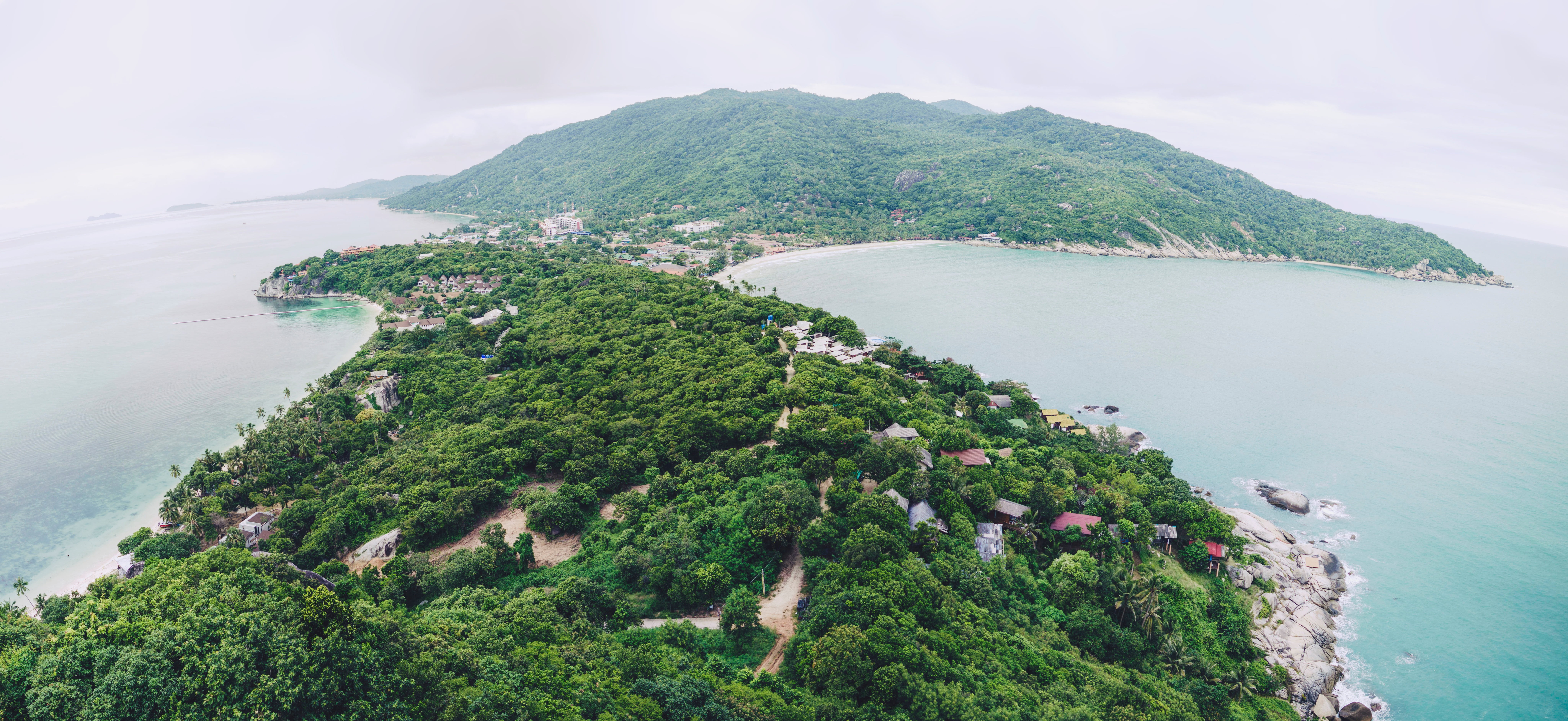 landscape, bay, aerial, 8K, tress, mountain, daytime, beach, no people, middle, scenics - nature, pine tree, sea, view, water, nature, tranquility, outdoors, HD Wallpaper