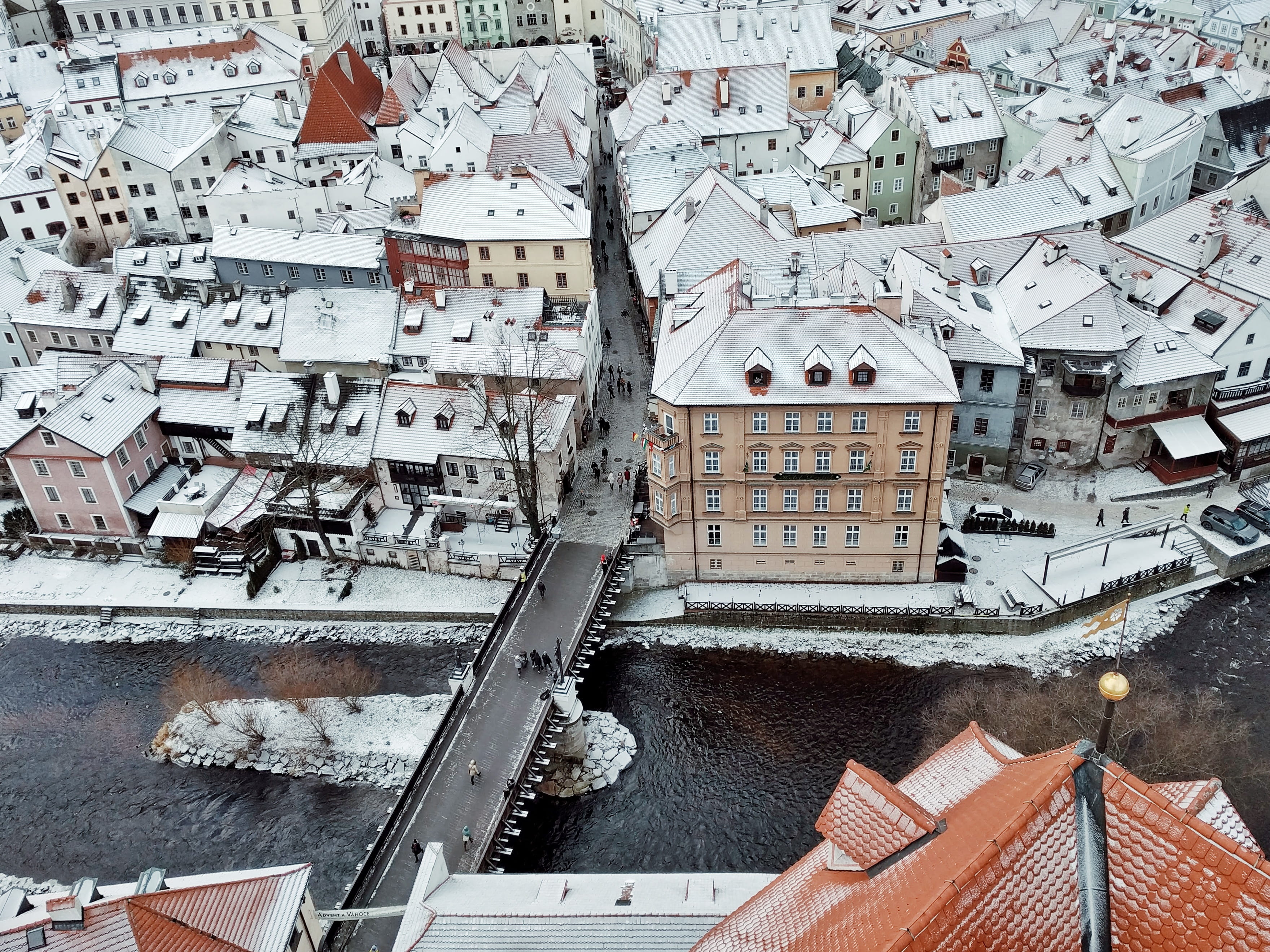 architecture, areal, near, town, bridge, aerial, photography, river, building, houses, built structure, building exterior, cold temperature, townscape, HD Wallpaper