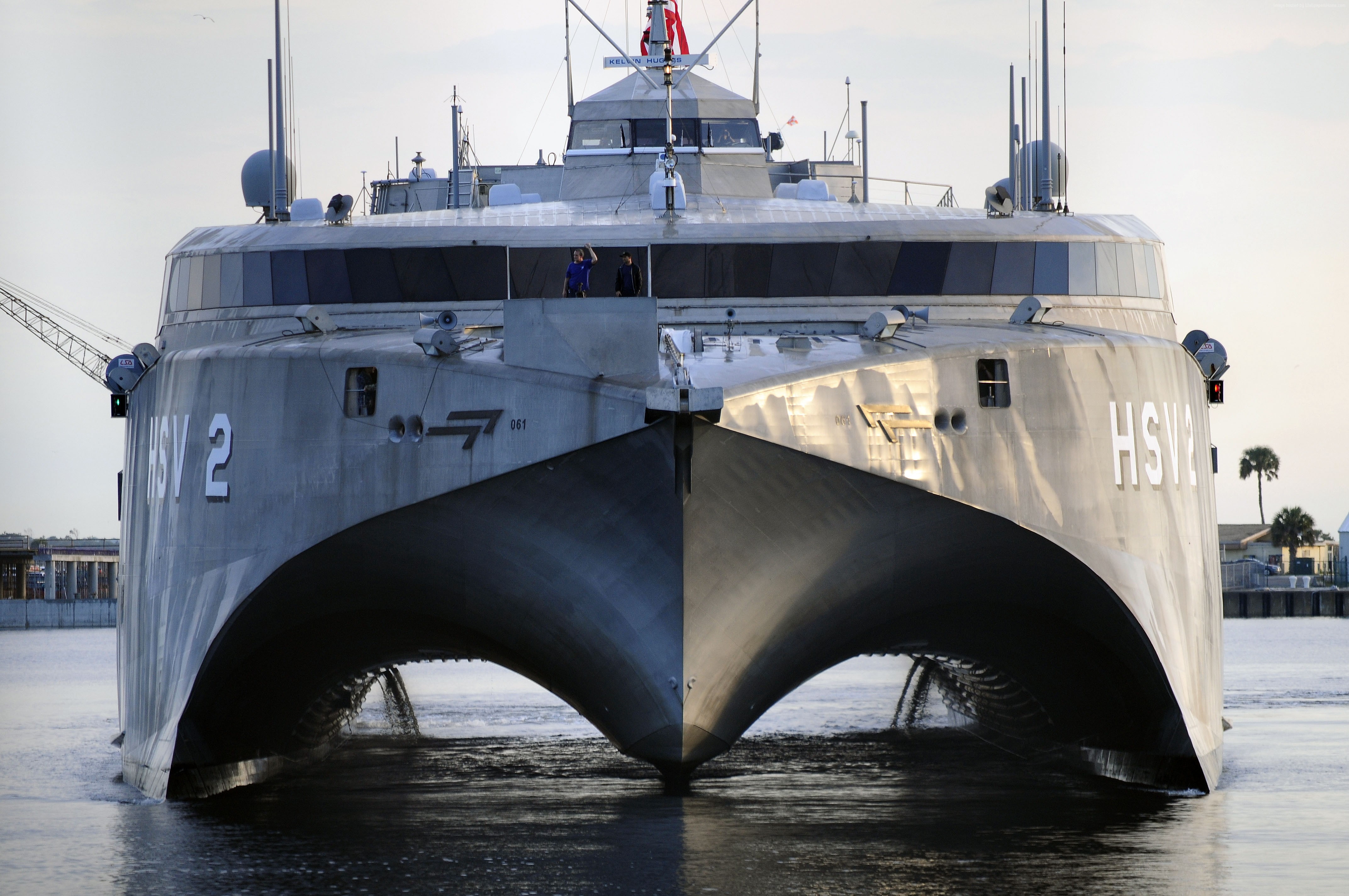 HSV-2 Swift, moored, sea, harbor, outdoors, passenger craft, USAV, transportation, architecture, waterfront, mode of transportation, water, sky, catamaran, HD Wallpaper