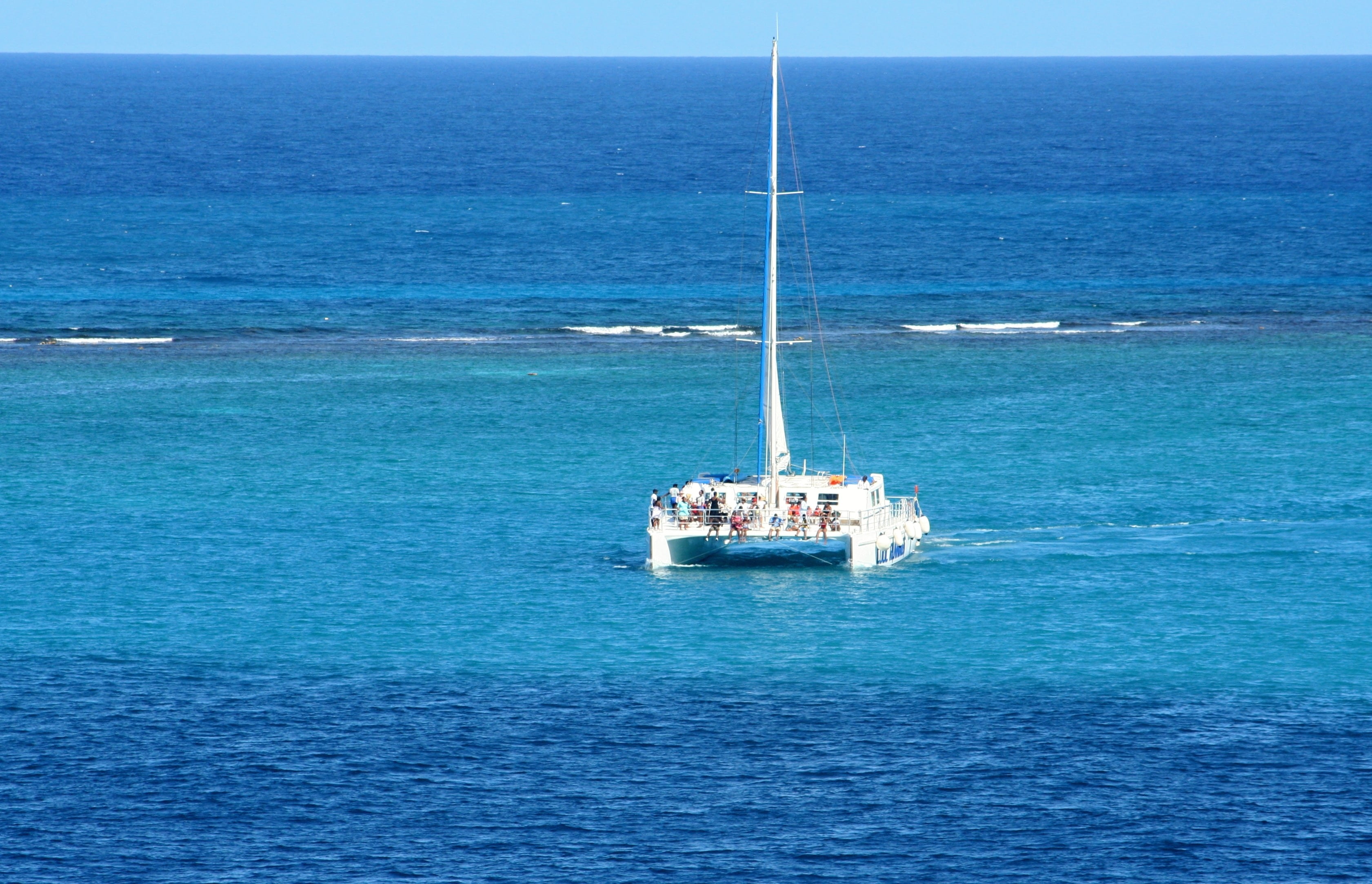 boating, nature, sailing, clear, landscape, sail, bank, water, sky, horizon over water, beauty in nature, outdoors, tranquil scene, catamaran, day, idyllic, HD Wallpaper