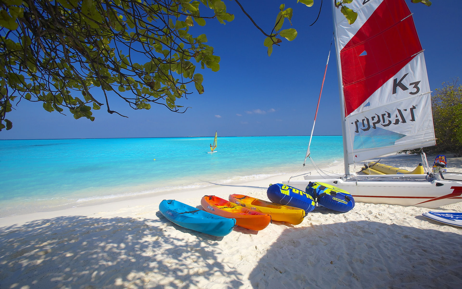 sail, Windsurfing, catamaran, Board, sea, 1080P, boat, beach, the sky, sand, HD Wallpaper