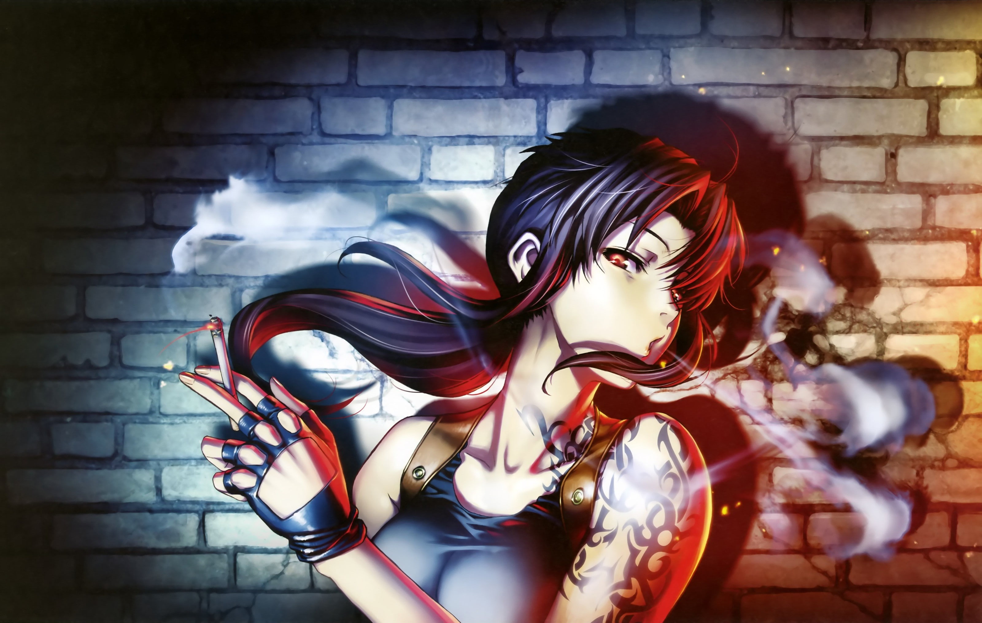 2K, anime anime girls revy black lagoon smoking cigarettes, HD Wallpaper
