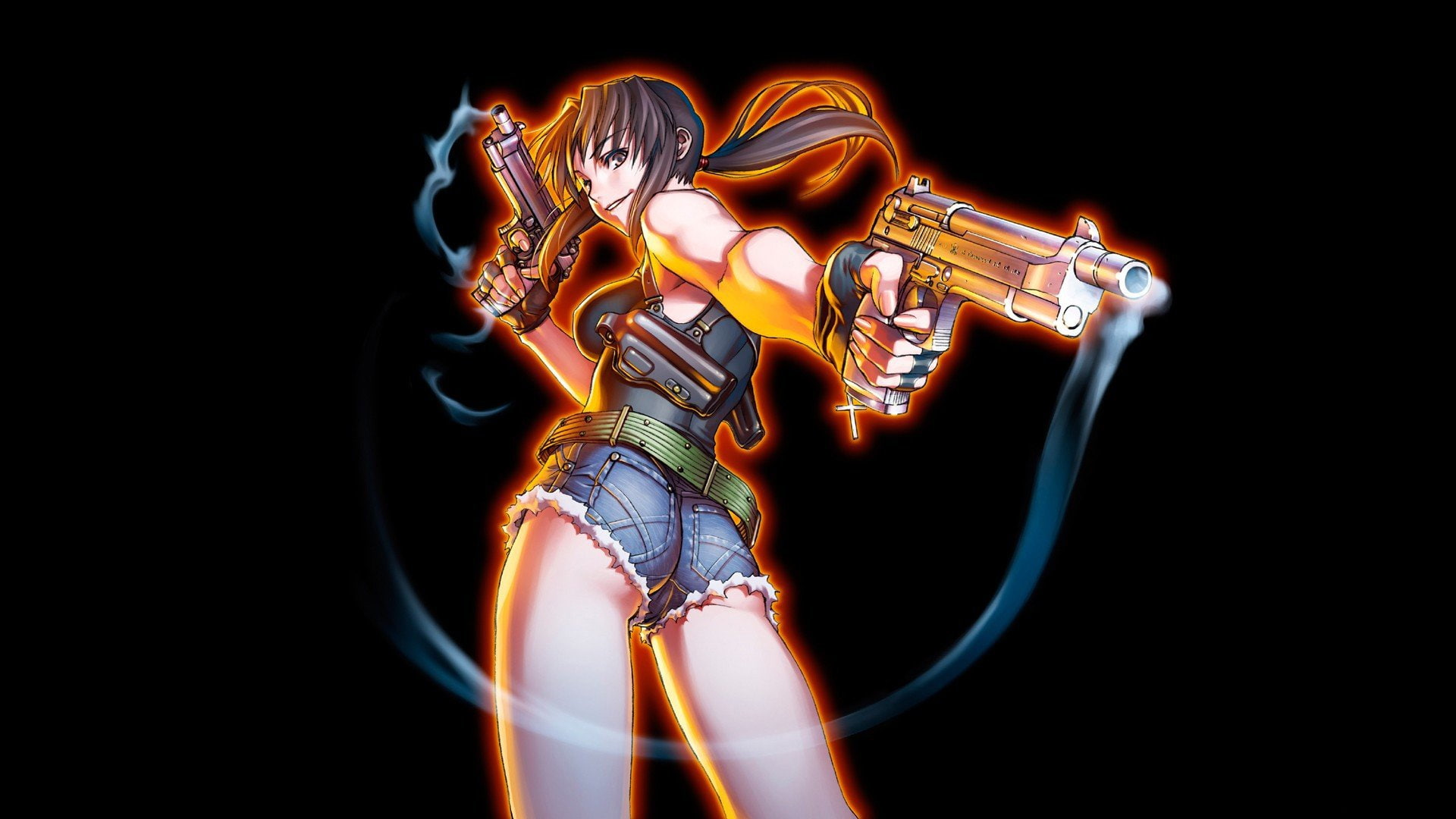 Anime Girls, art and craft, illuminated, motion, 1080P, design, no people, multi colored, glowing, technology, black background, Black Lagoon, pattern, HD Wallpaper