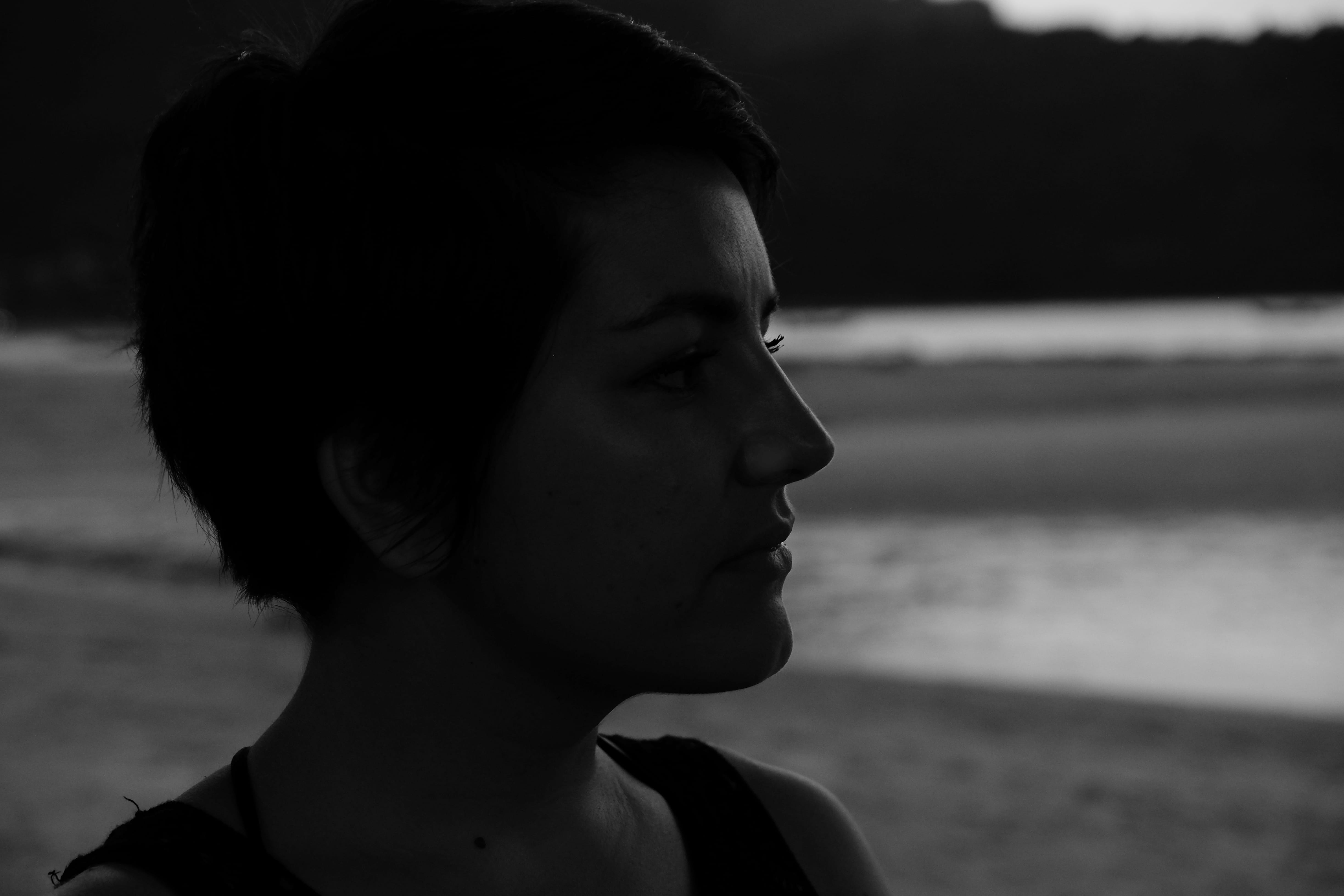 headshot, teenager, portrait, profile view, one person, lifestyles, young adult, looking, side view, ko phi phi don, sunset, leisure activity, 4K, black and white, HD Wallpaper