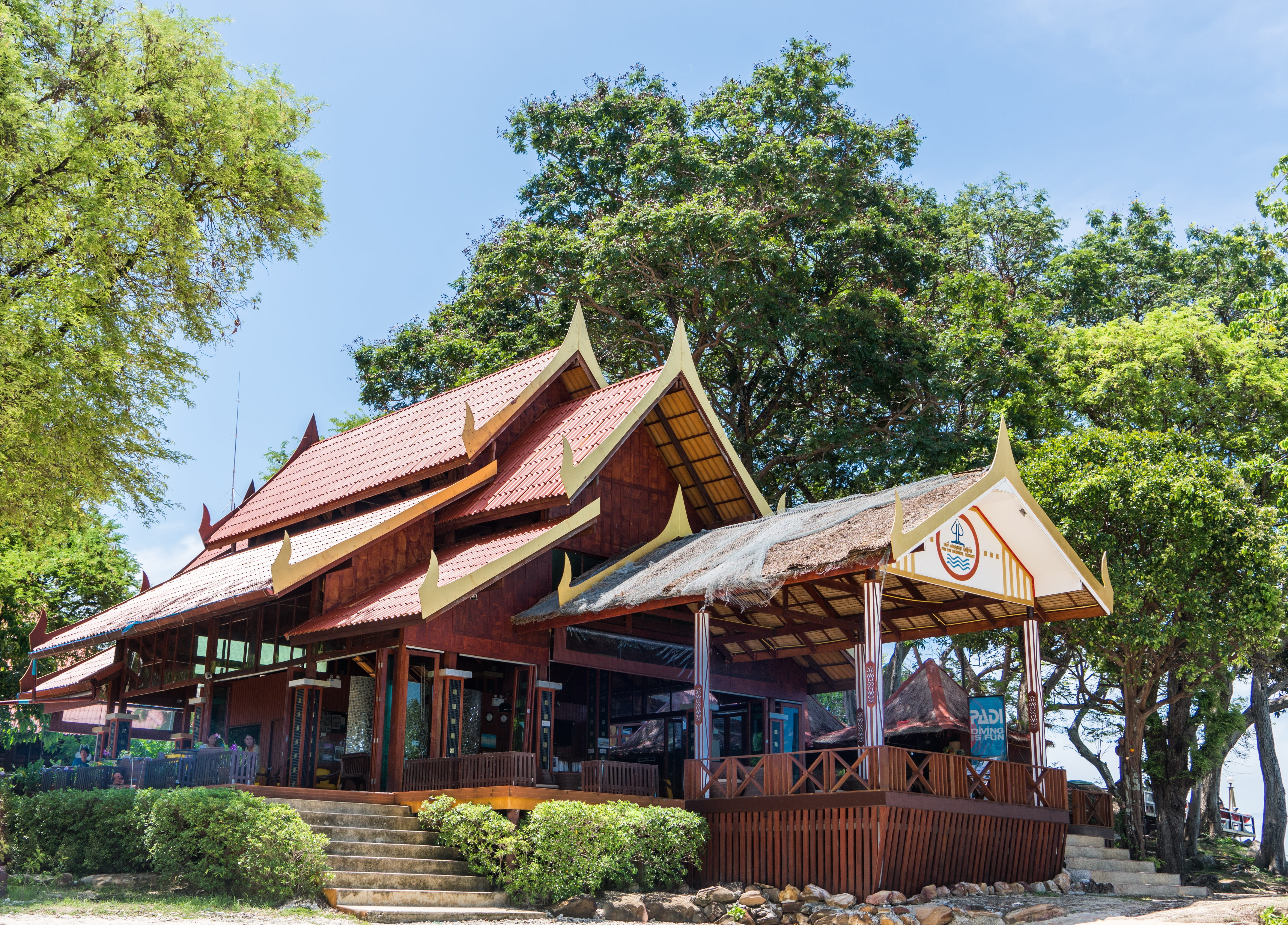 day, summer, architecture, landscape, growth, mountains, green color, scenery, Thailand, gazebo, place of worship, wood - material, shrine, house, tree, HD Wallpaper