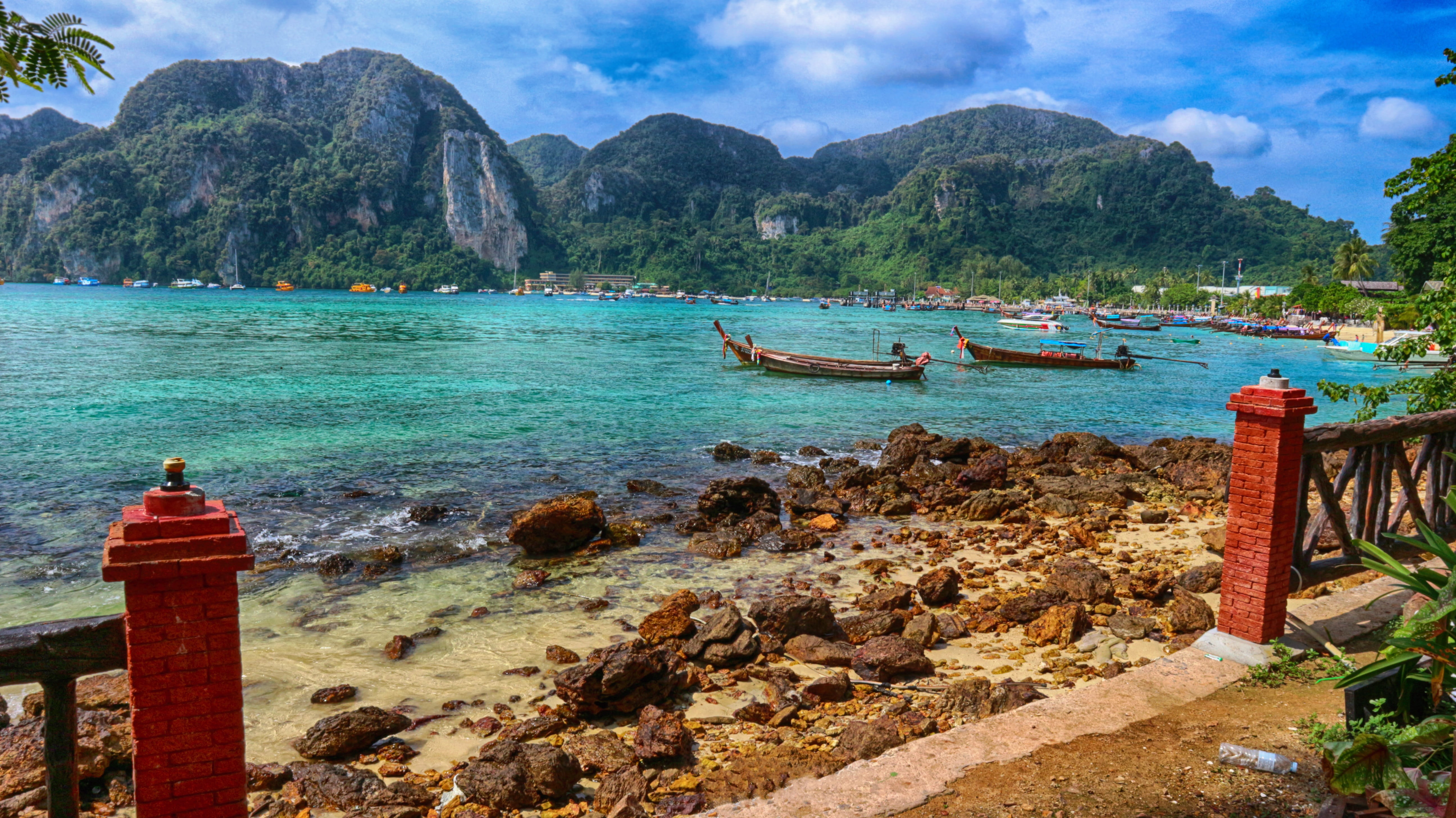ocean, paradise, thailand, outdoors, nautical vessel, sea, summer, rock - object, transportation, rock, turquoise colored, travel destinations, beauty in nature, HD Wallpaper