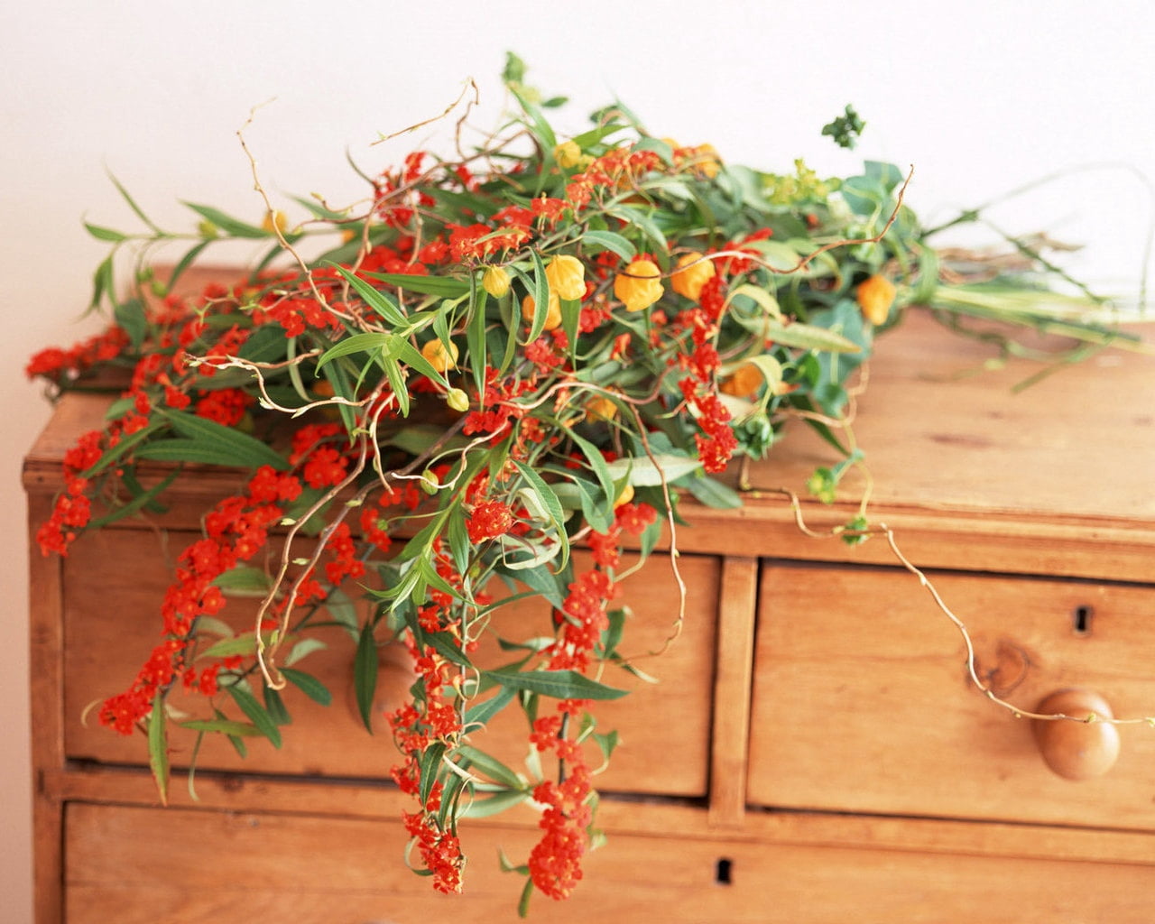 leaf, food, dresser, plant part, focus on foreground, healthy eating, orange, indoors, red, freshness, green color, flowers, 720P, fruit, herb, close-up, HD Wallpaper