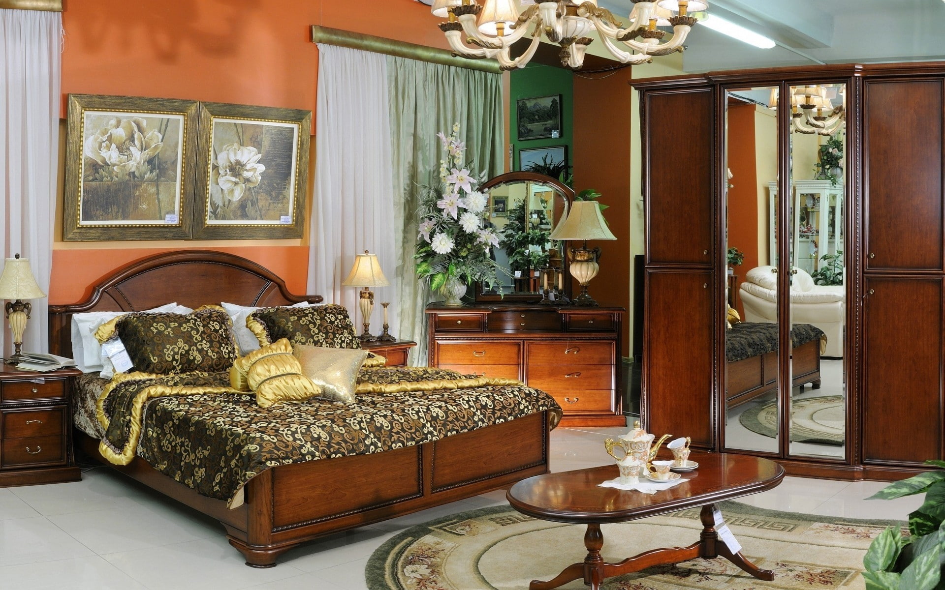 house, Table, Pillows, furniture, vase, Bed, home showcase interior, seat, home, home interior, Chandelier, architecture, Curtains, chair, Service, lighting equipment, HD Wallpaper