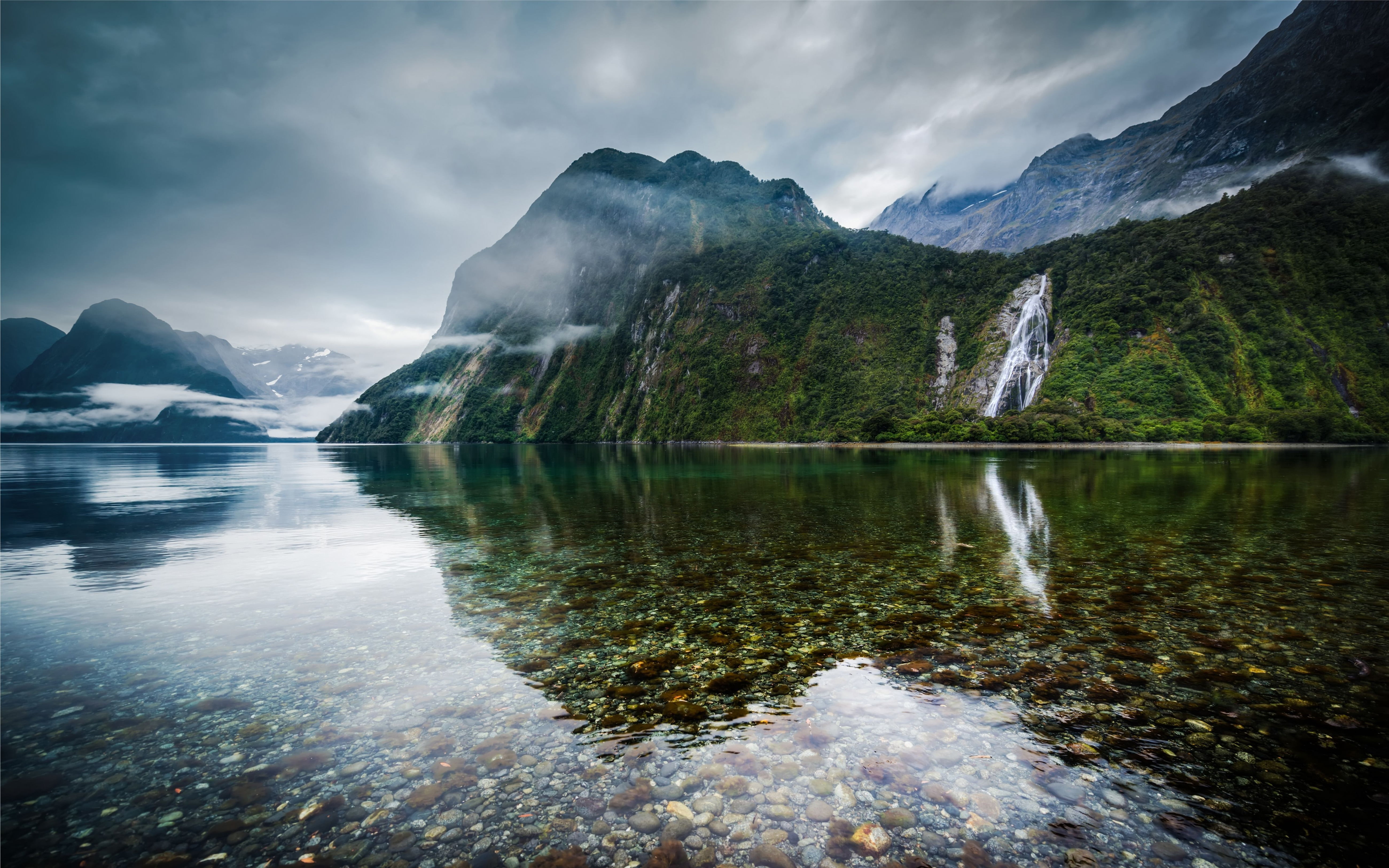  widescreen, tranquility, cloud - sky, water, crystal, day, scenics - nature, mountain peak, lake, idyllic, clear, sky, hd, desktop, beauty in nature, HD Wallpaper
