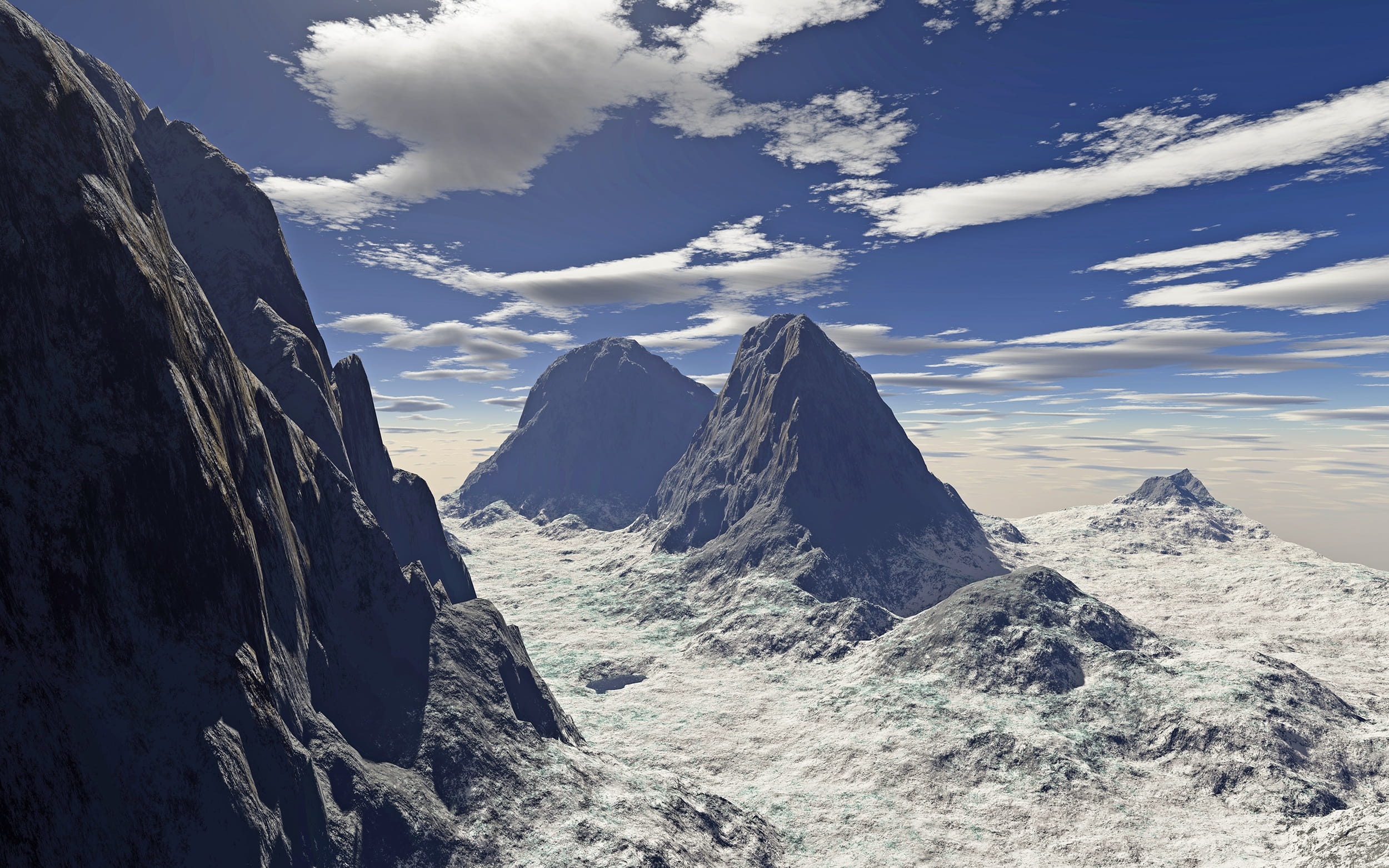 tranquility, 1080P, scene, environment, cloud - sky, computer generated, scenics - nature, nature, ice, glacier, cold temperature, clouds, lonely, no people, HD Wallpaper