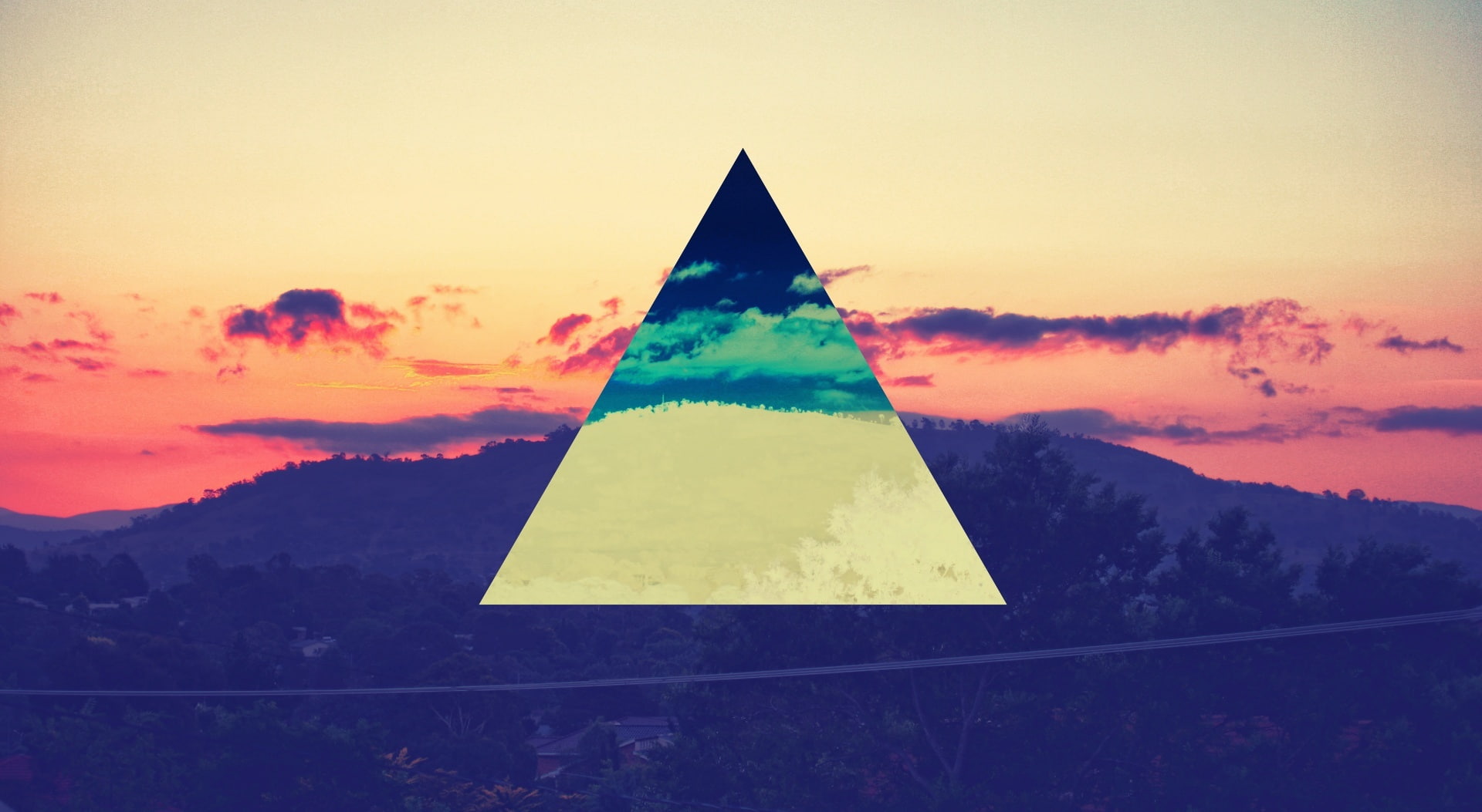 scenics - nature, outdoors, tree, mountain, triangle, travel destinations, geometric shape, digital, multi colored, hdr, sky, Instagram, Nashville, Abstract, HD Wallpaper