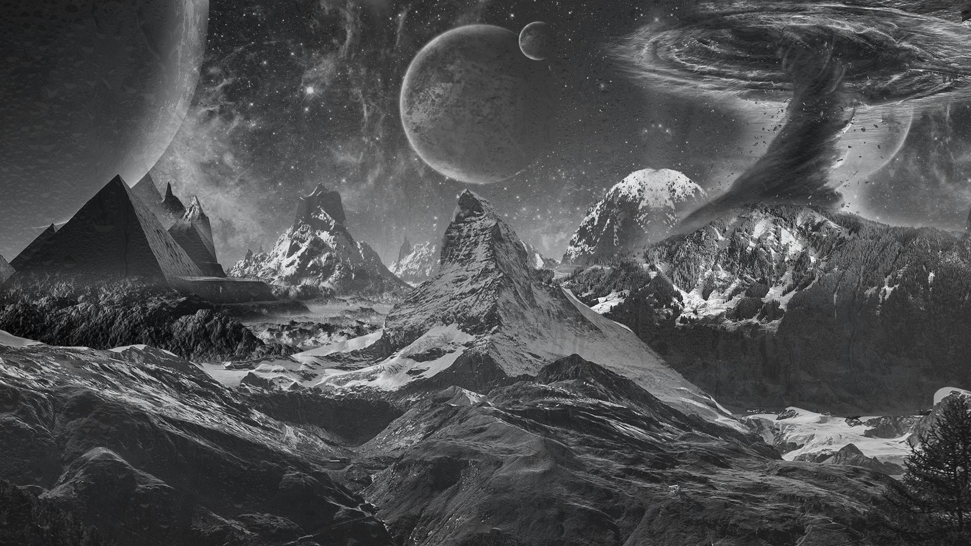 scenics - nature, power in nature, astronomy, space, rock, night, mountain, beauty in nature, no people, 1080P, moon, aggression, solid, outdoors, monochrome nature pyramid mountains, HD Wallpaper