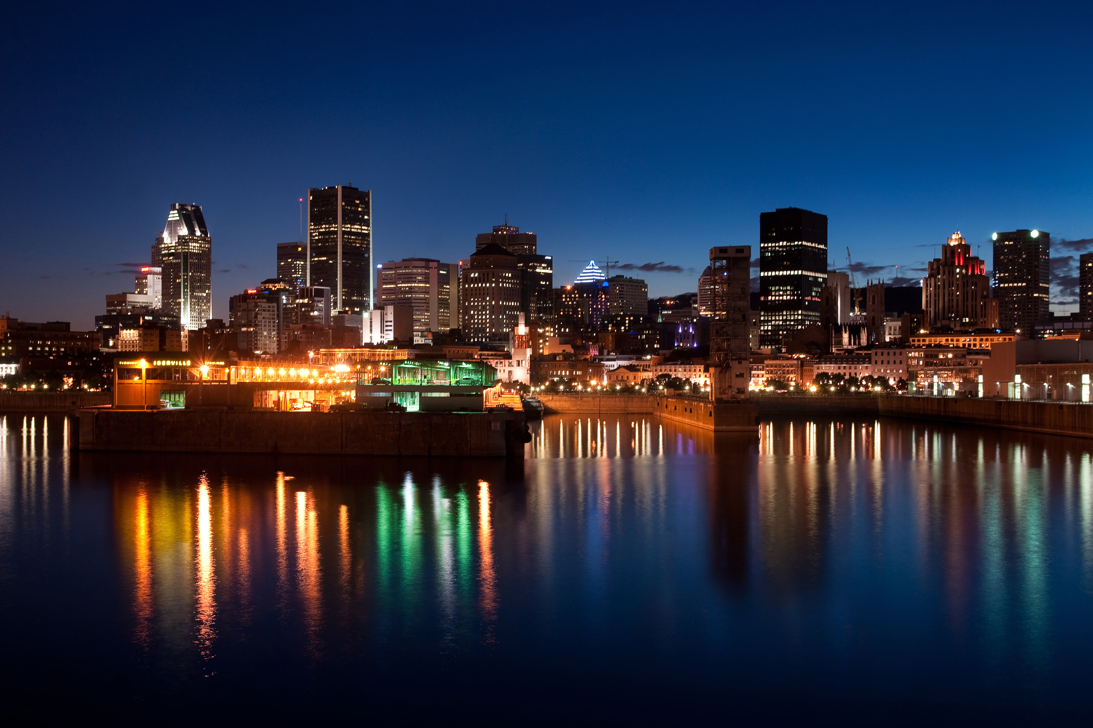 the city, river, buildings, Montreal, 4K, Canada, midnight, city, building, HD Wallpaper