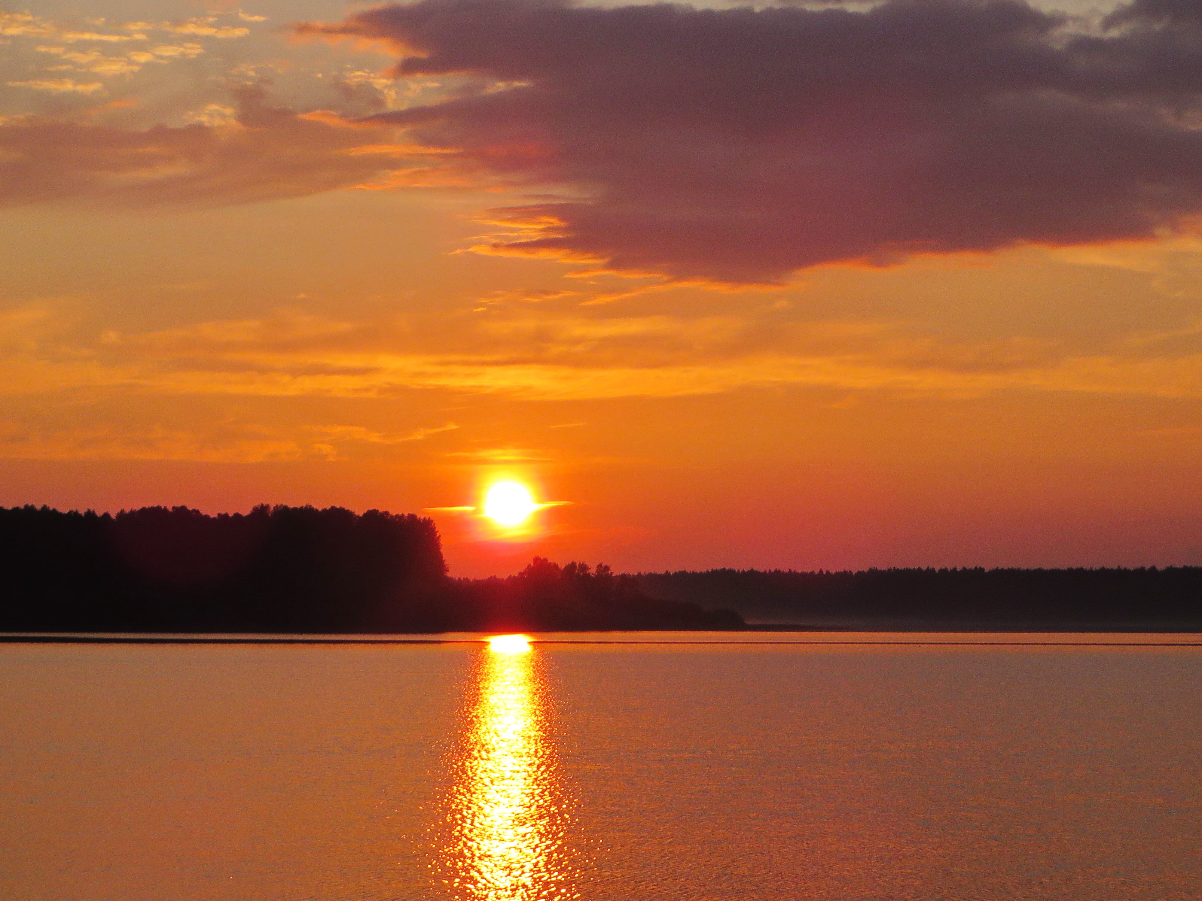tranquil scene, beauty in nature, 4K, landscape, lake onega, reflection, atmospheric mood, water, lake, orange color, sky, nature, cloud - sky, scenics - nature, HD Wallpaper