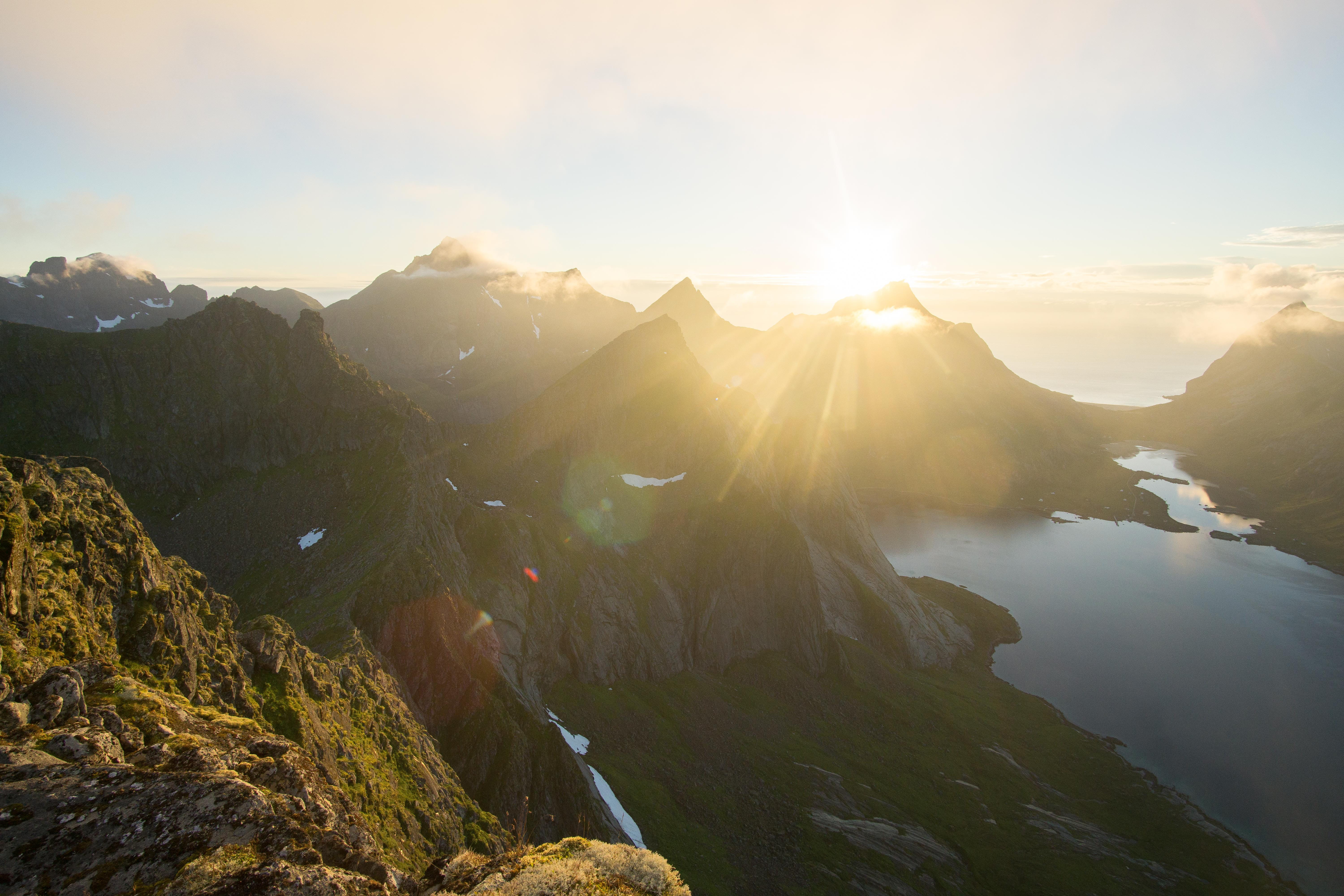non-urban scene, unsplash, sunlight, scenics - nature, mountain range, 5K, adventure, idyllic, norway, camping, mountain, midnight sun, sky, beauty in nature, HD Wallpaper