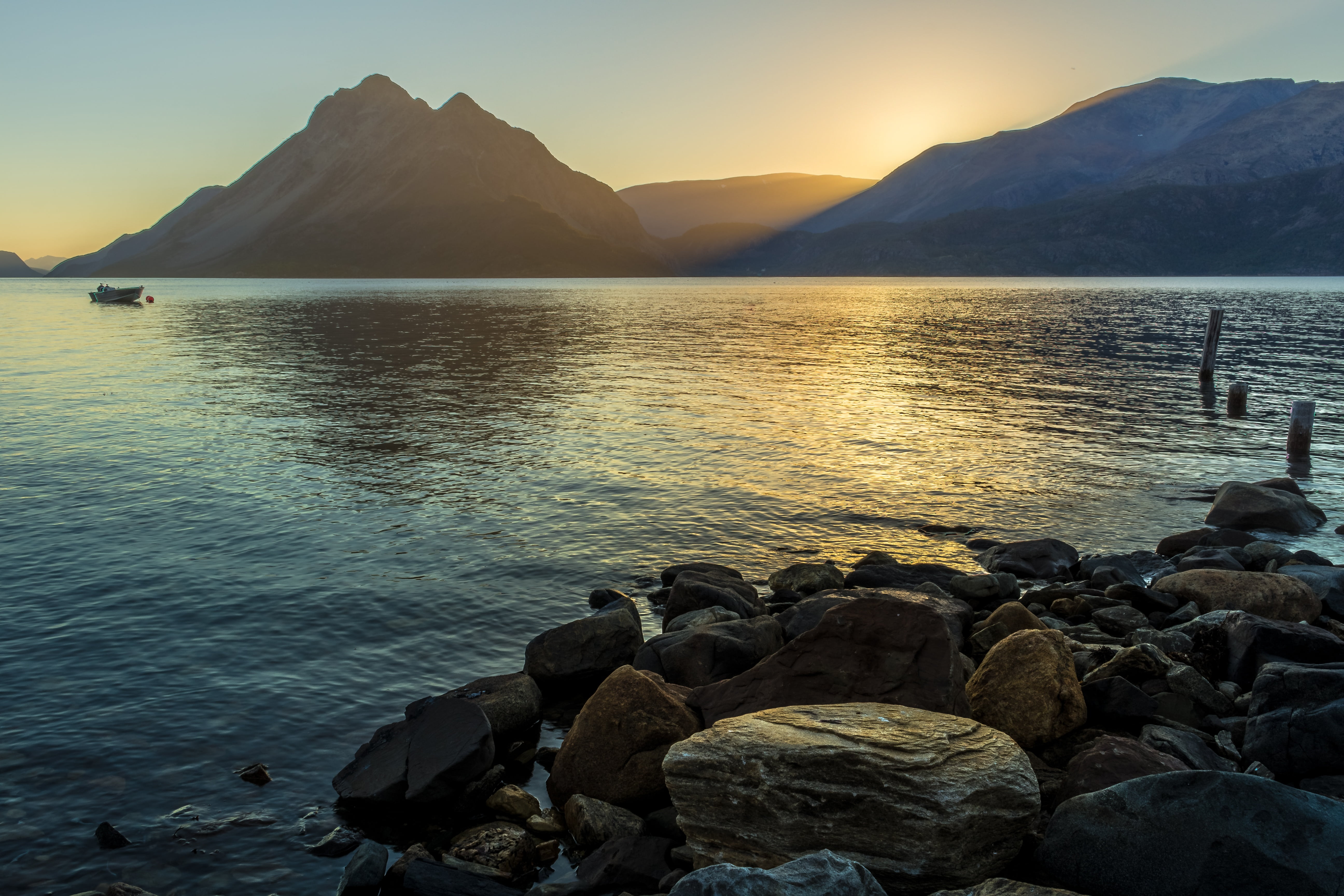 scenics - nature, sunset, stones, nature, fjord, land, midnight sun, outdoors, scenics, no people, water, near, lake, reflection, coast, landscape, sky, HD Wallpaper