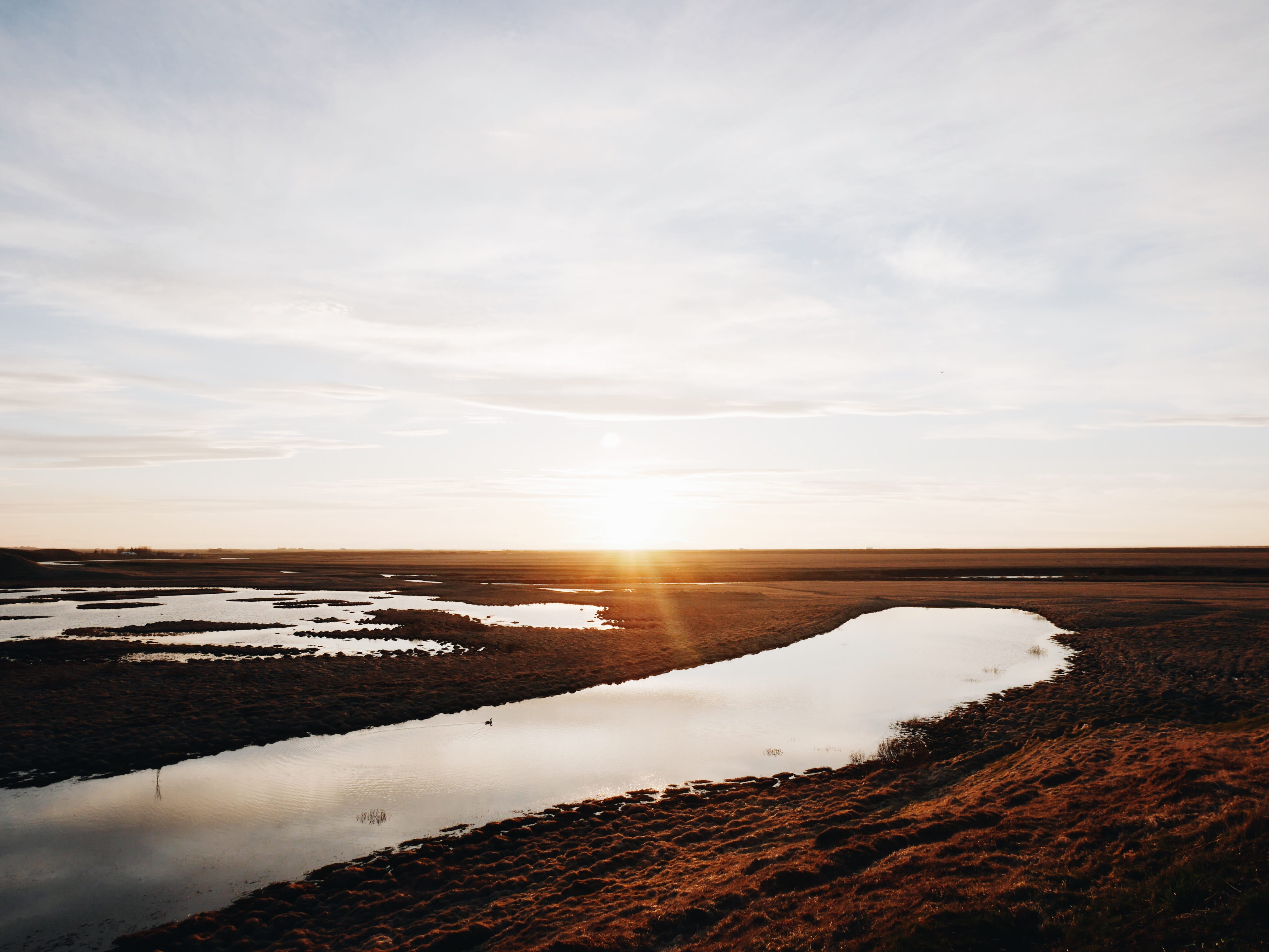 iceland, sunlight, landscape, beauty in nature, cloud - sky, sky, tranquility, no people, water, sun, scenics - nature, salt flat, 4K, reflection, nature, HD Wallpaper
