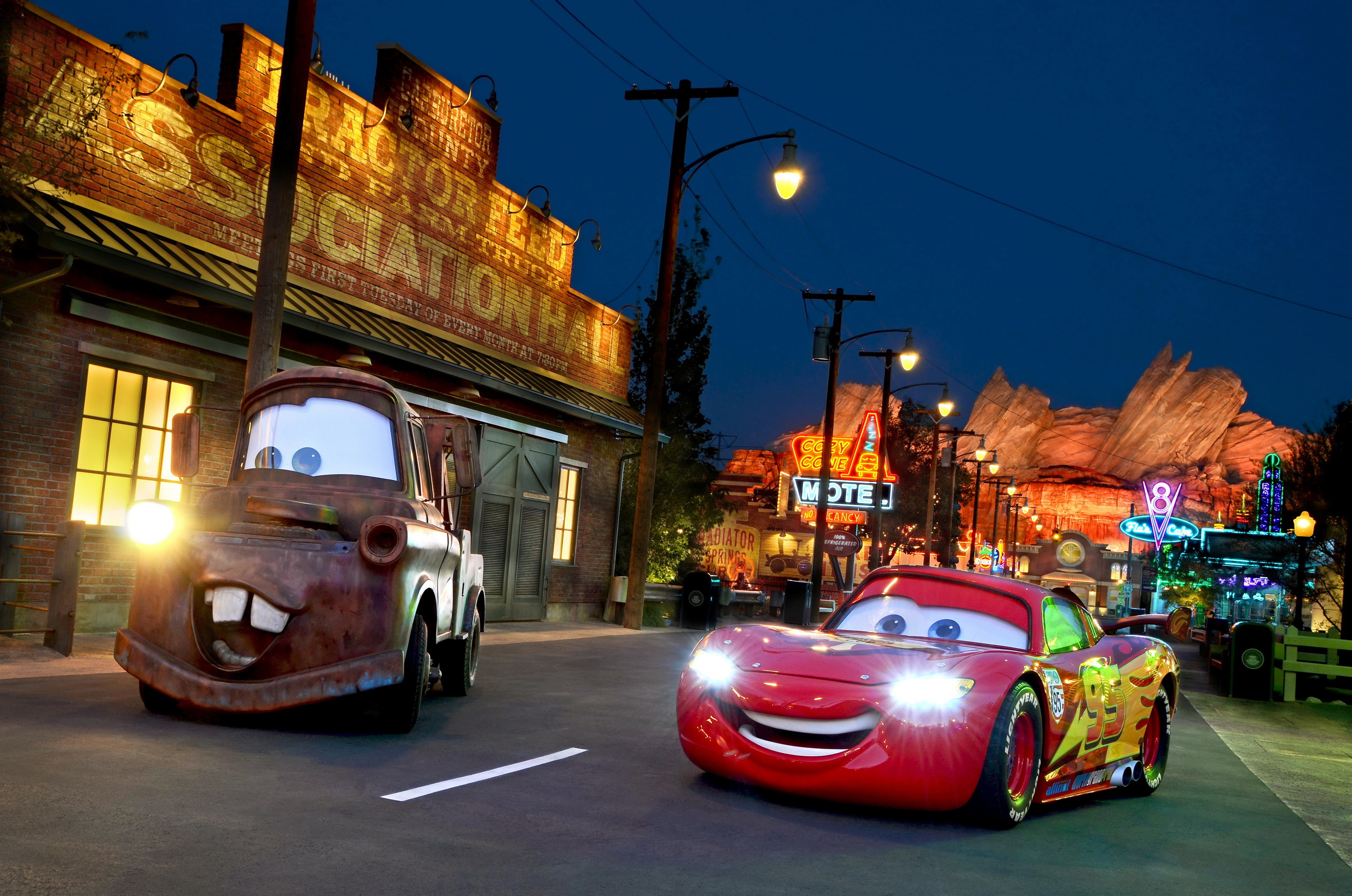 Anaheim, USA, cars, photo, CA, Disneyland, 2K, lights, the city, night, Park, HDR, HD Wallpaper