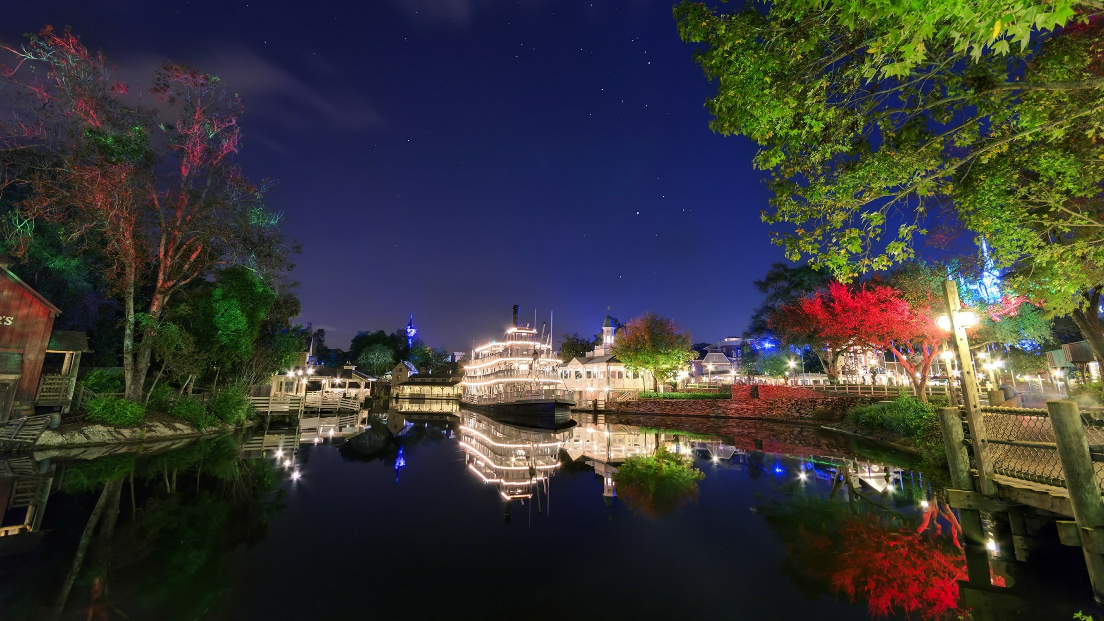 star - space, night, united states, boat, night sky, waterway, reflection, plant, anaheim, disneyland, riverboat, water, waterfront, illuminated, built structure, HD Wallpaper
