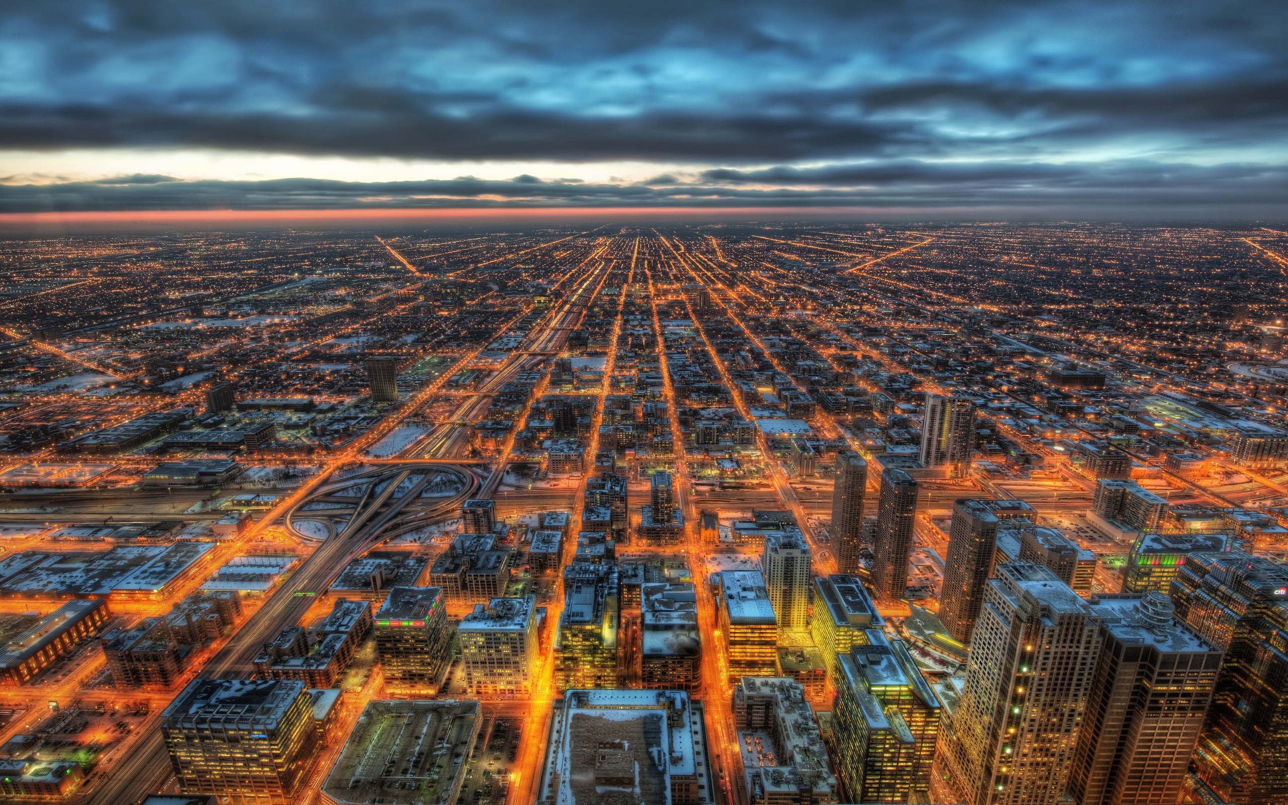 photo, Illinois, Buildings, city, Chicago, Skyscrapers, aerial, Lights, Night, 2K, USA, HD Wallpaper