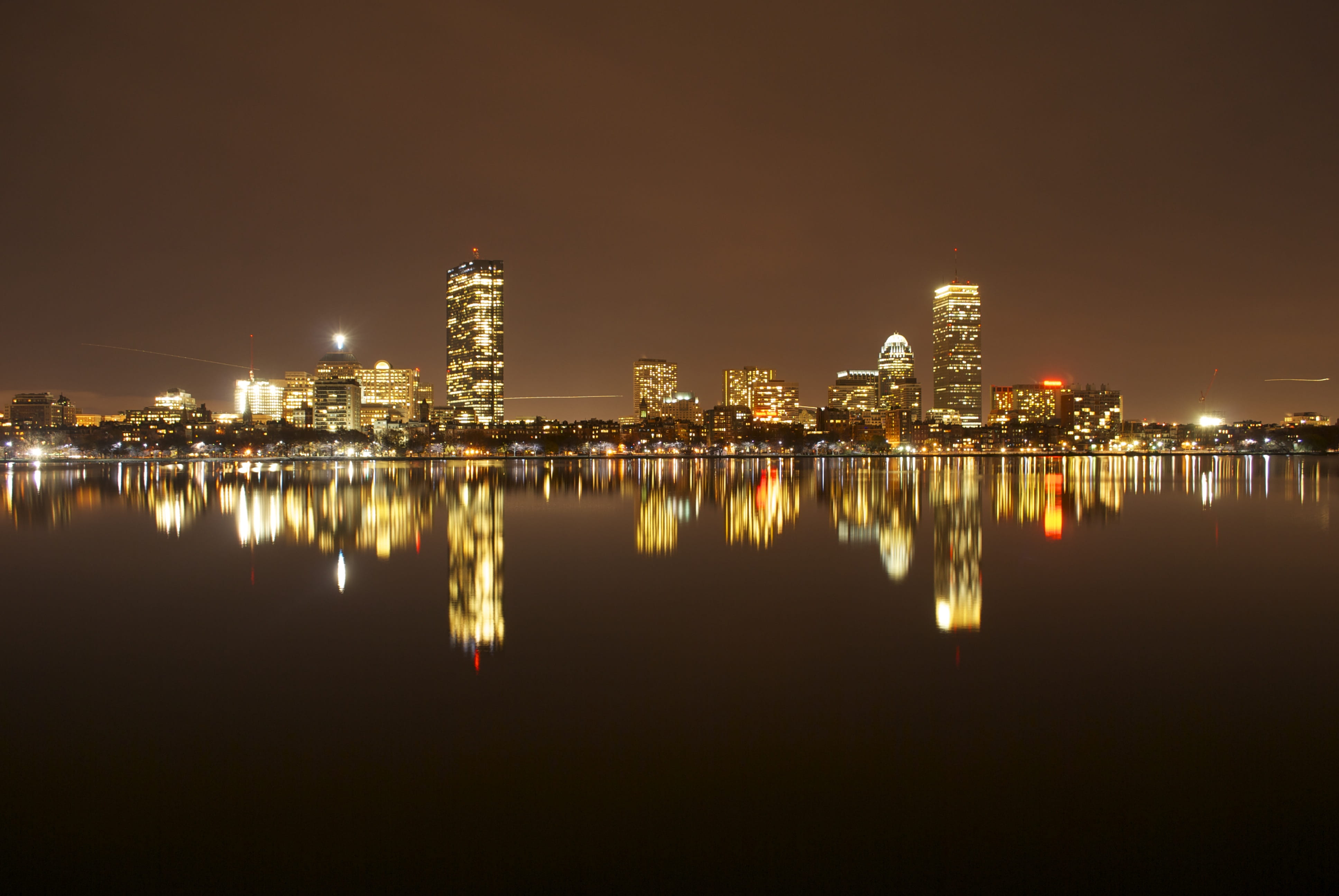 4K, illuminated, outdoors, panoramic, building exterior, marina, night, river, united states, pier, reflection, photo, skyscraper, nature, modern, office building exterior, HD Wallpaper