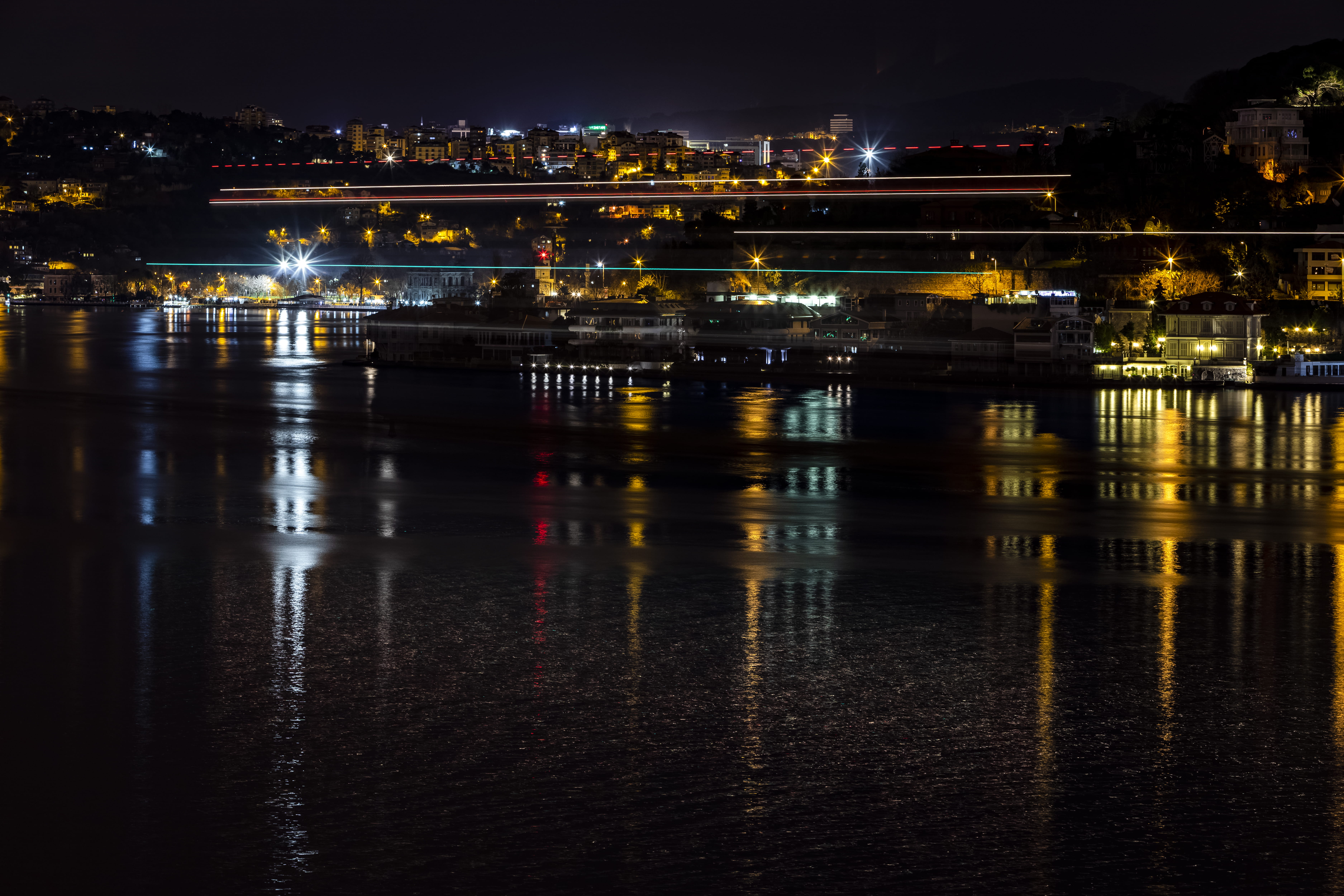 Marmara, bridge, architecture, Turkey, Arnavutkoy, night, nightlife, 5K, Lights, transportation, river, Hulki Okan Tabak, Shore, cityscape, Sea, bridge - man made structure, HD Wallpaper