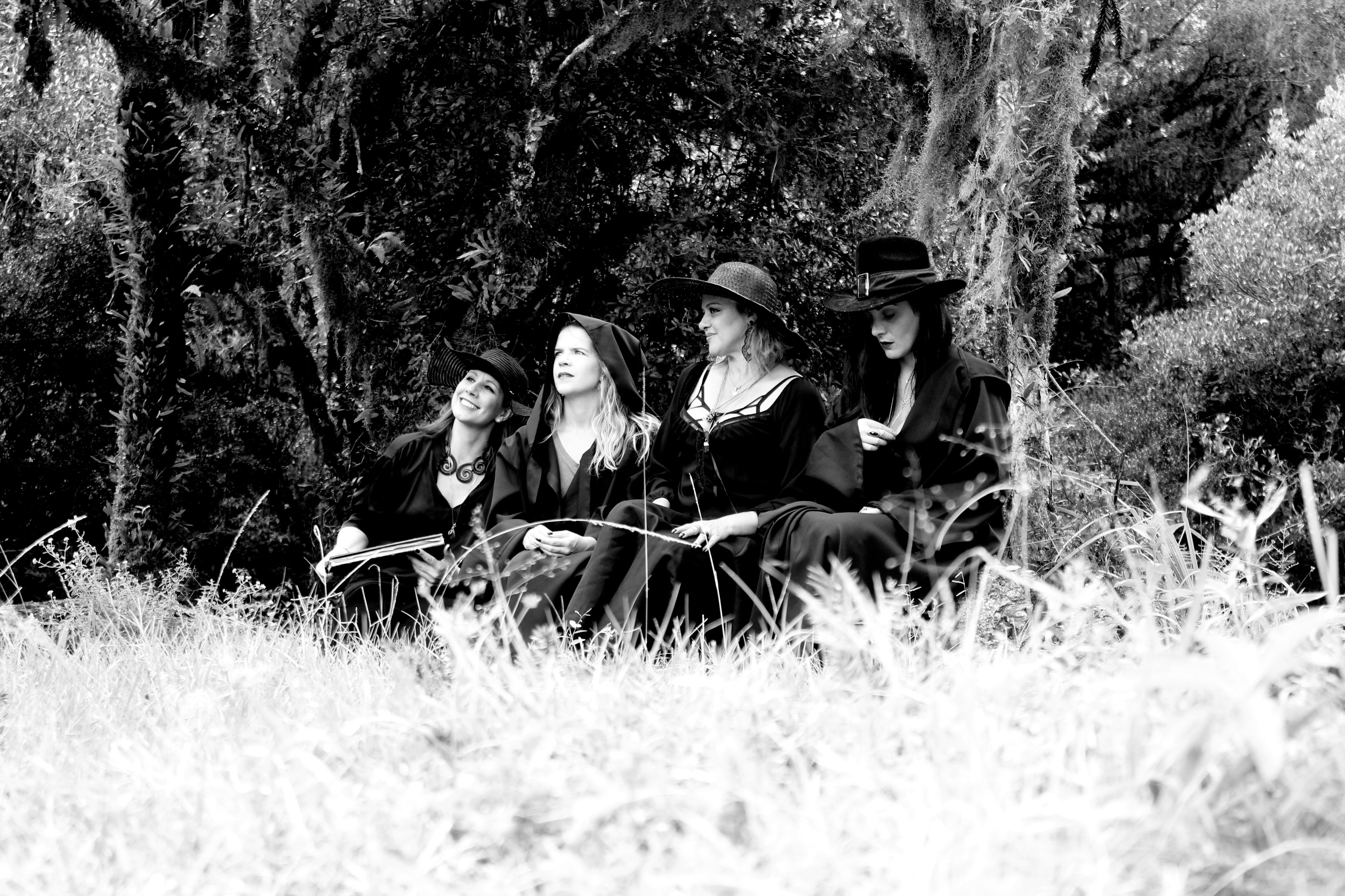leisure activity, study, sitting, casual clothing, 5K, real people, helloween, forest, group of people, day-of-witches, togetherness, lifestyles, full length, HD Wallpaper