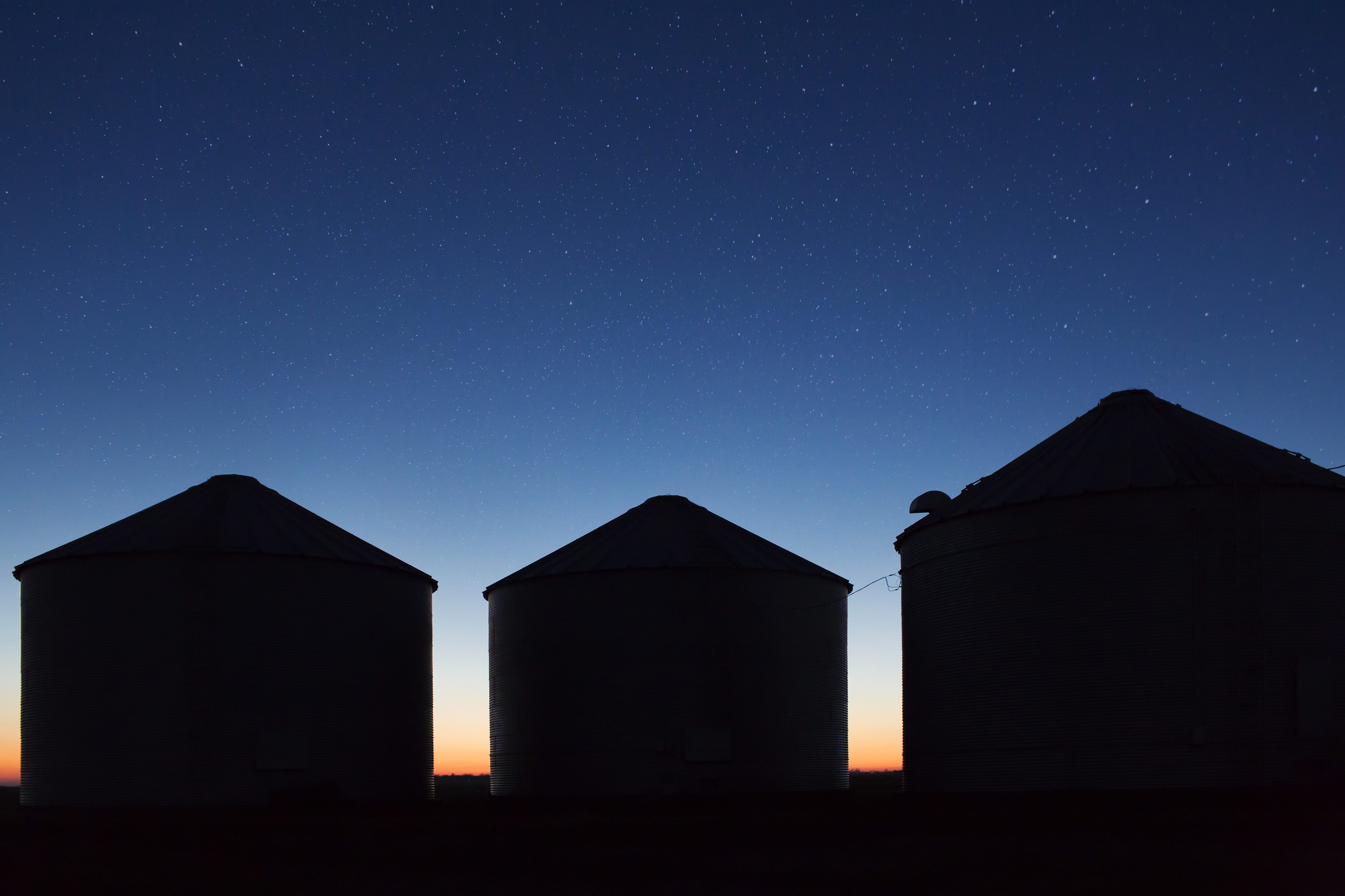silhouette, three houses, iowa, lazy, astronomy, dark, space, blue, no People, low angle view, nature, buildings, sunset, dusk, scenics - nature, illustration, HD Wallpaper