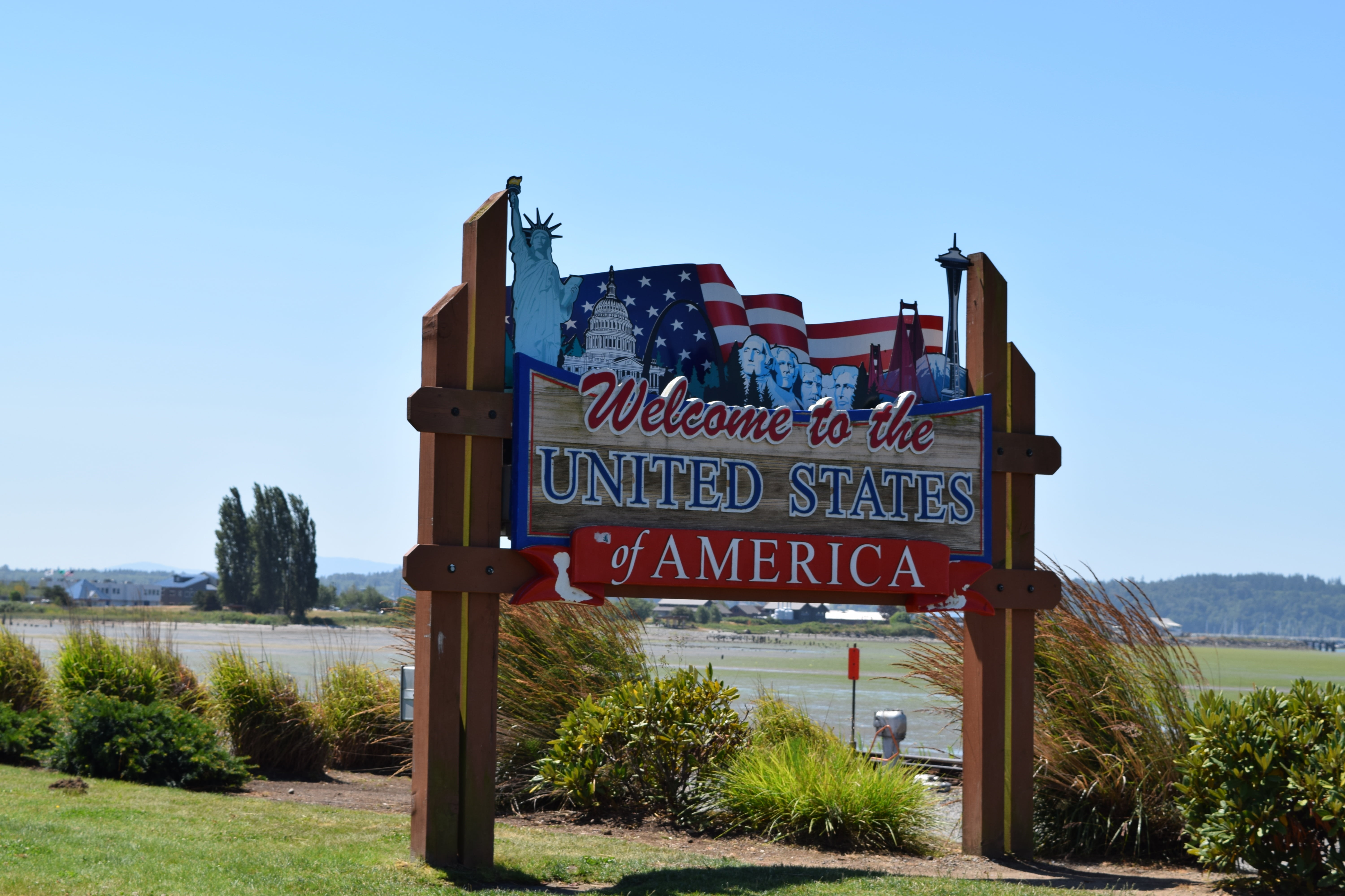 information sign, guidance, sign, architecture, clear sky, welcome, day, uSA, welcome sign, united states of america, no people, nature, tree, outdoors, HD Wallpaper