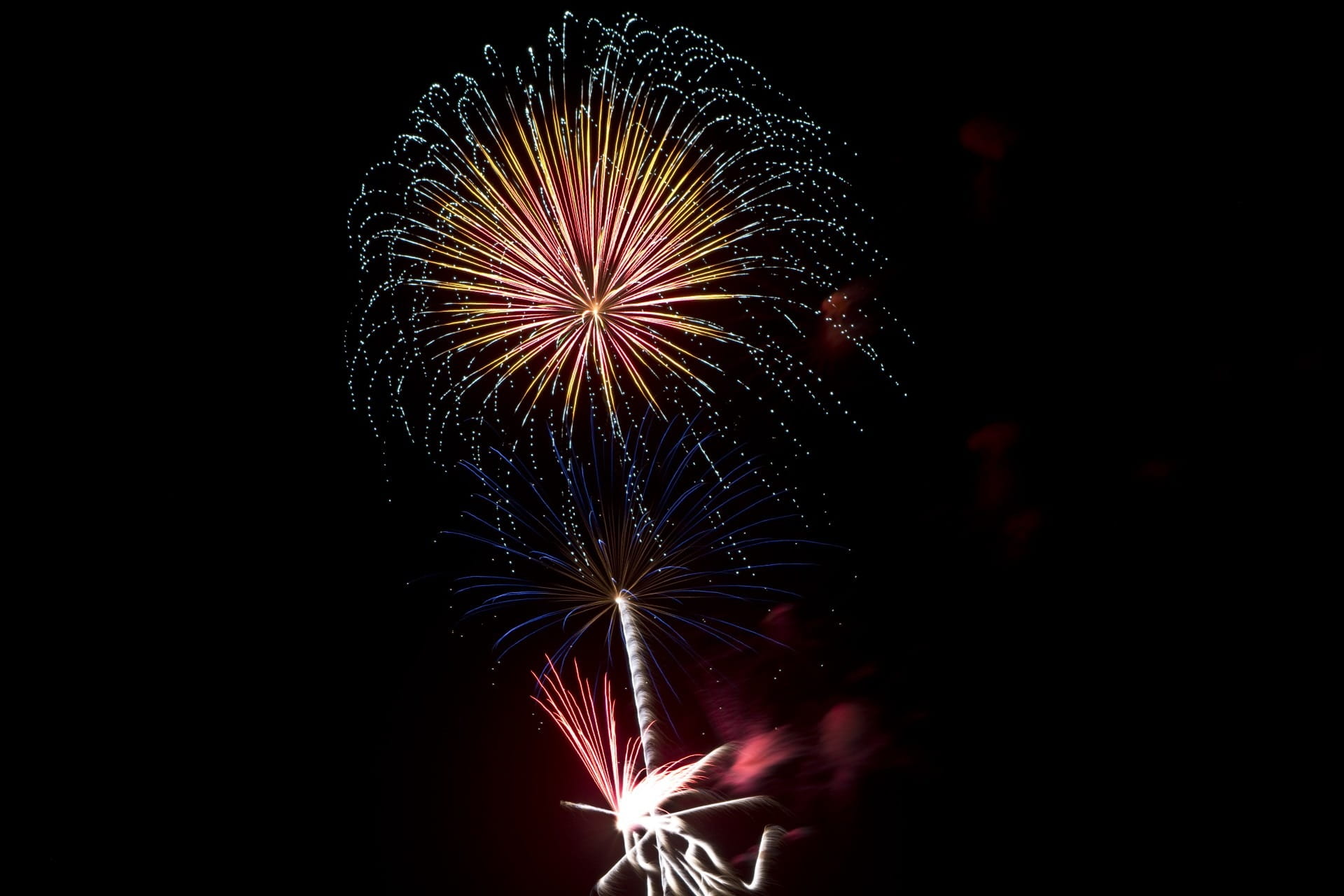 light, copy space, festival, Fireworks, motion, sky, low angle view, rockets, years, exploding, Eve, New, black background, sparks, long exposure, firework, HD Wallpaper